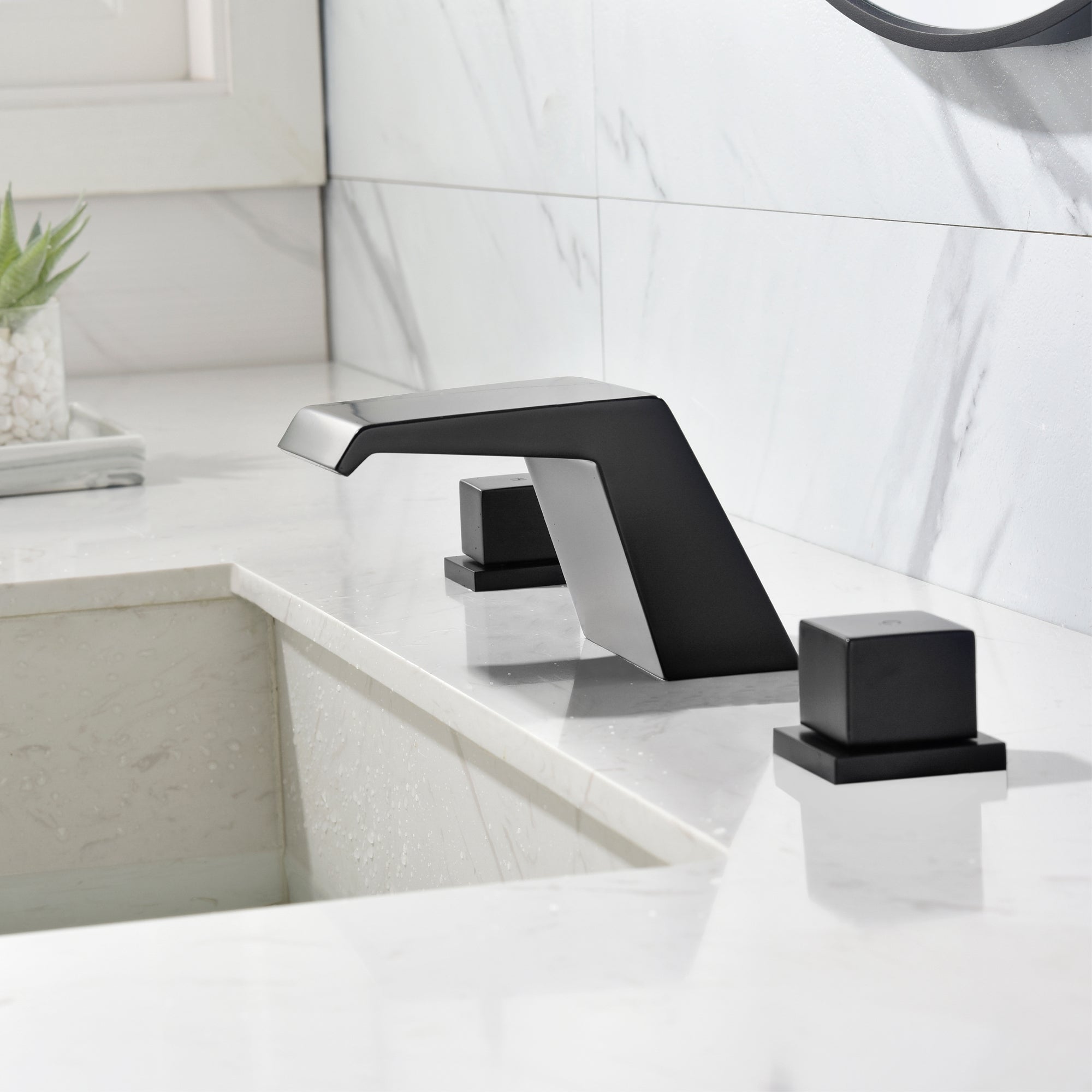 8" Widespread Solid Brass Double Handle Bathroom Faucet with Waterfall Spout