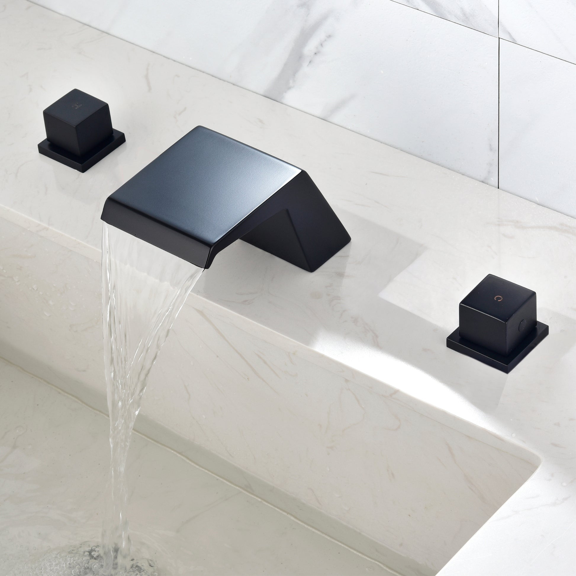 8" Widespread Solid Brass Double Handle Bathroom Faucet with Waterfall Spout