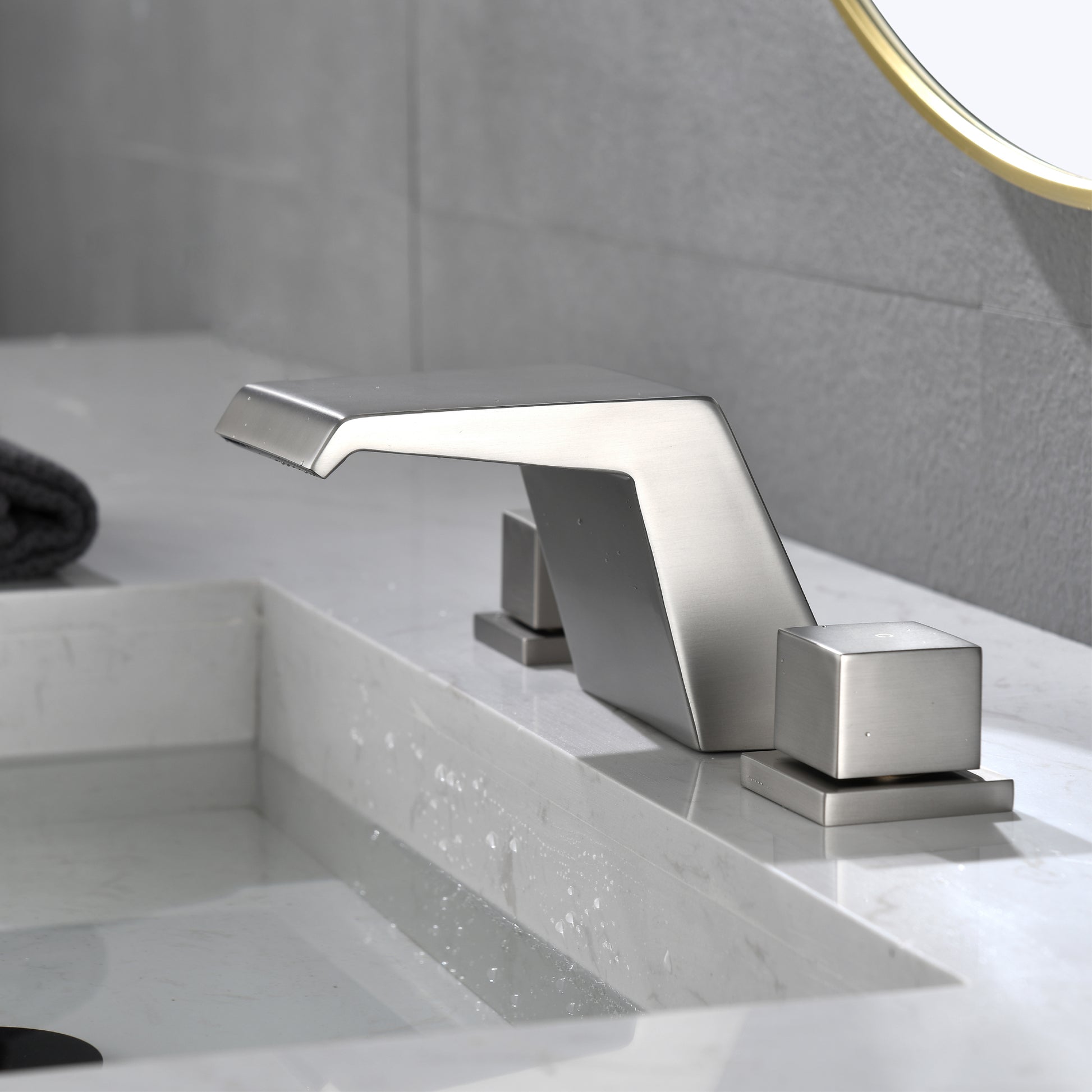 8" Widespread Solid Brass Double Handle Bathroom Faucet with Waterfall Spout