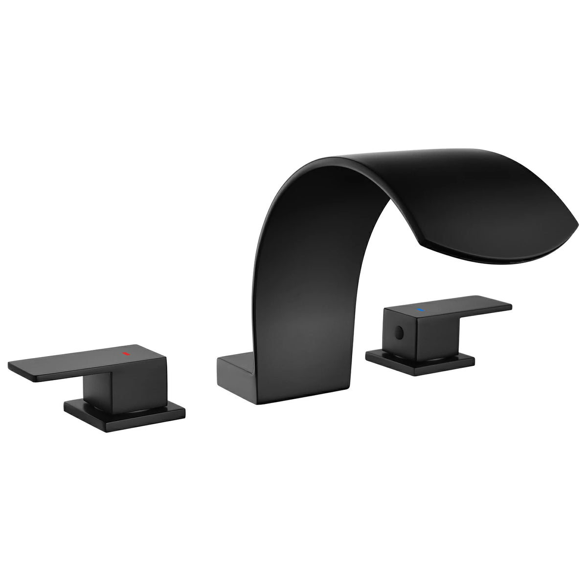 Brushed Gold/ Matte Black Widespread Bathroom Faucet with Waterfall Spout, Two Handles and cUPC Quick Connector Hose