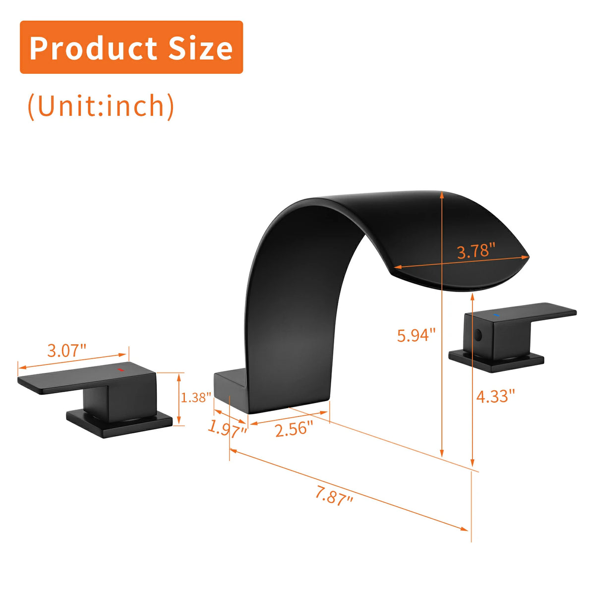 Brushed Gold/ Matte Black Widespread Bathroom Faucet with Waterfall Spout, Two Handles and cUPC Quick Connector Hose