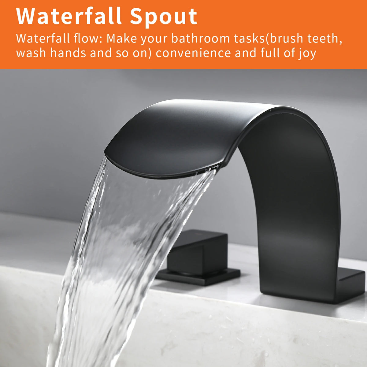 Brushed Gold/ Matte Black Widespread Bathroom Faucet with Waterfall Spout, Two Handles and cUPC Quick Connector Hose