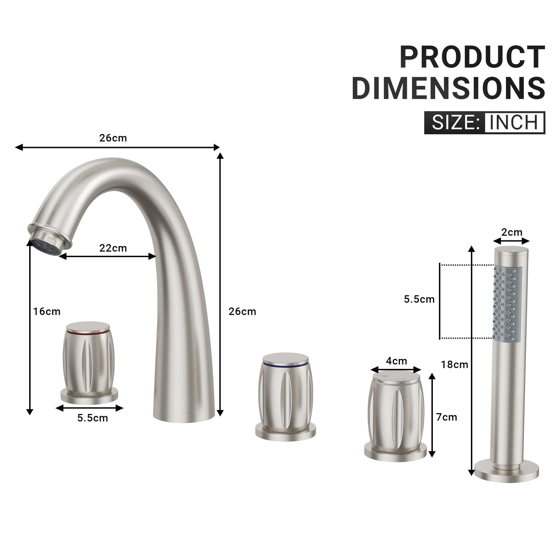 3-Handle Deck-Mounted Waterfall Roman Tub Faucet with Hand Shower
