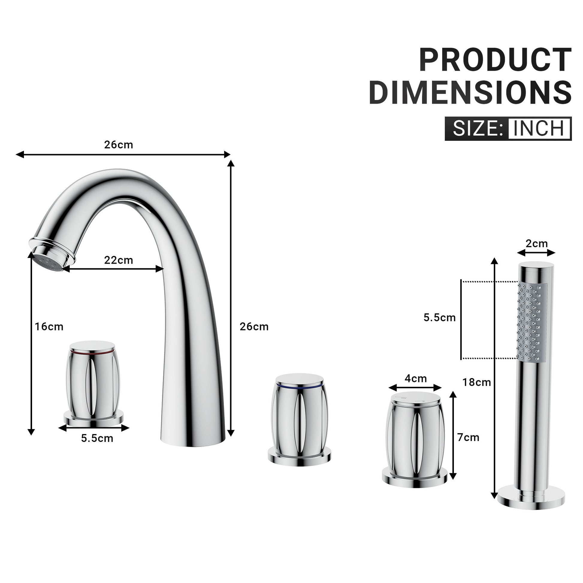 3-Handle Deck-Mounted Waterfall Roman Tub Faucet with Hand Shower