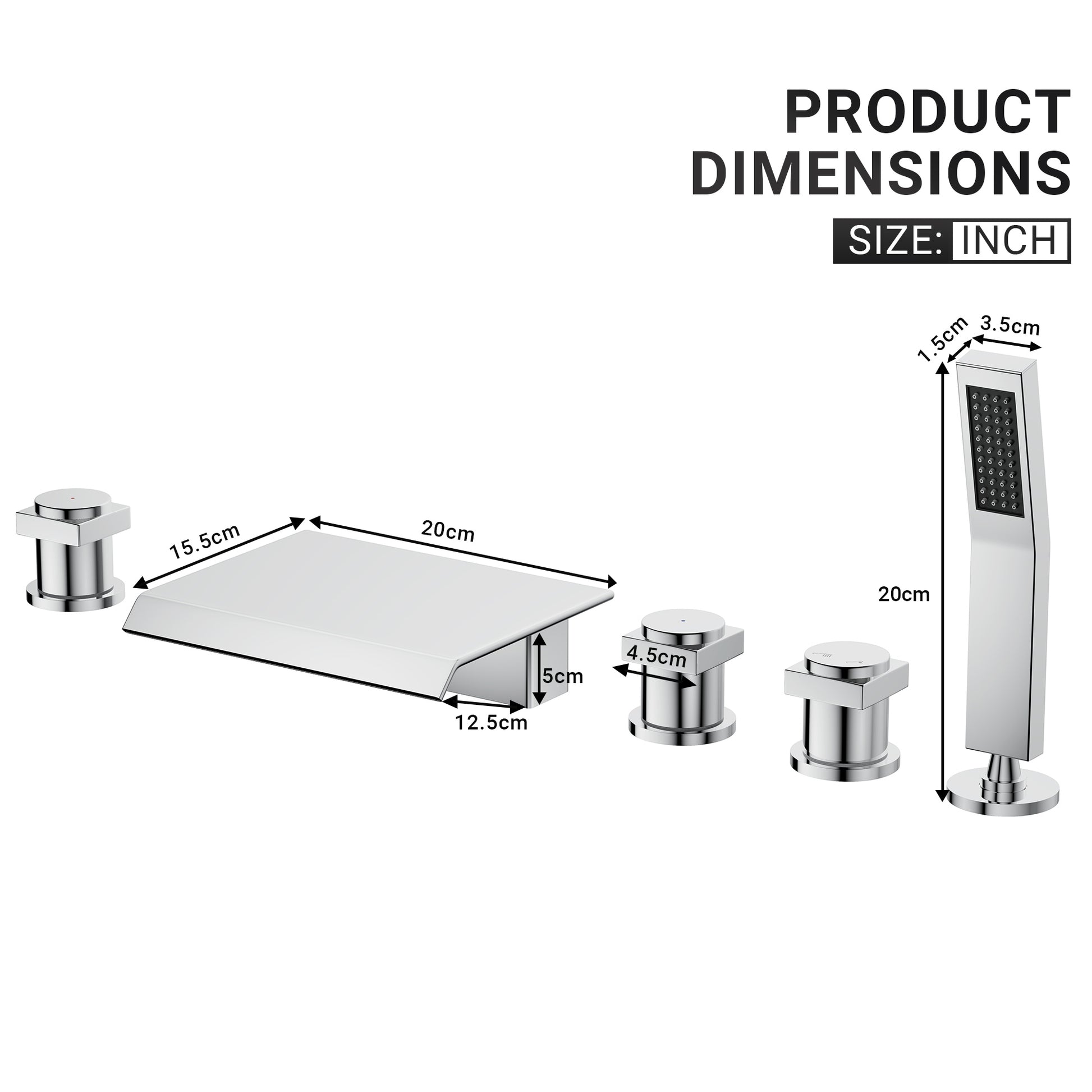 3-Handle 5 Holes Deck-Mounted Bathtub Faucet with Handheld Shower