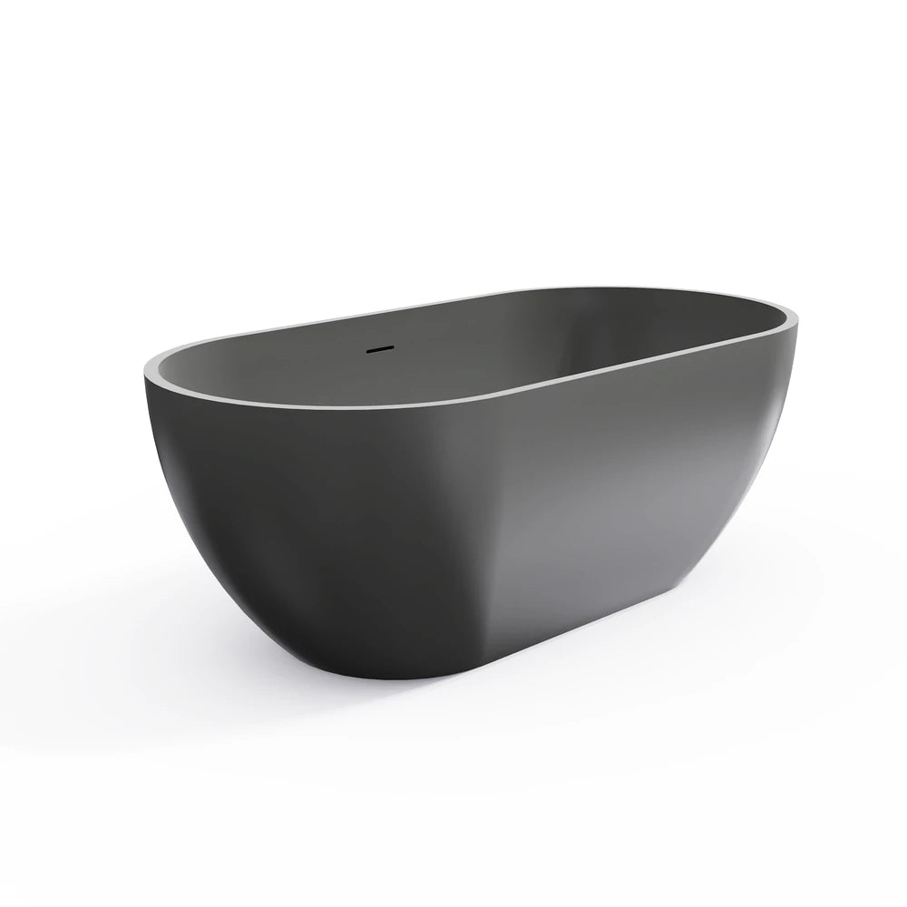 59" Small Oval Solid Surface Freestanding Bathtub in Grey / Black