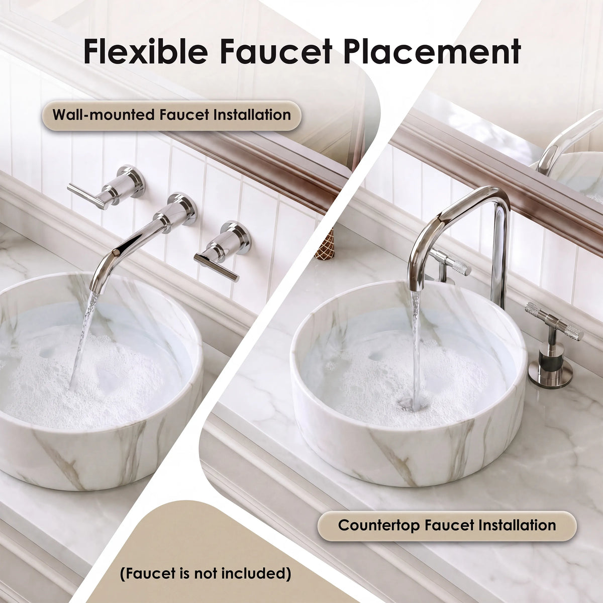 14 in. Round Ceramic Vessel Bathroom Sink in Glossy White / Stone Pattern Matte White