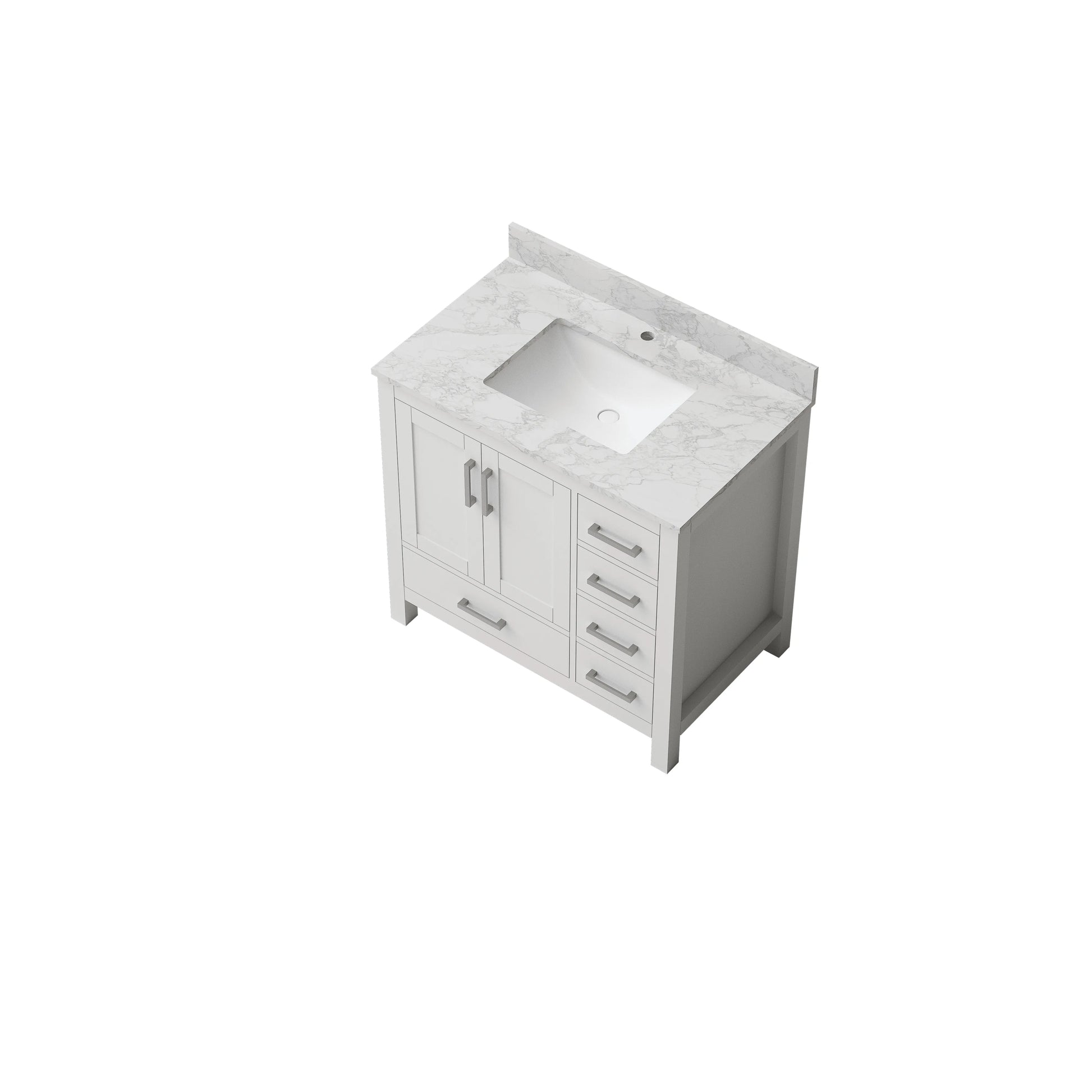 30"/36"/48"/72" Freestanding Bathroom Vanity with White Marble-Pattern Artificial Stone Top