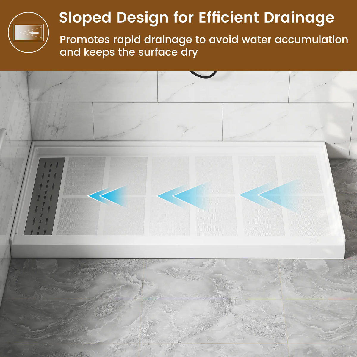 48"/60" x 30"/32"/36" White SMC Rectangular Shower Base with Non-Slip Texture, Left/Right Drain