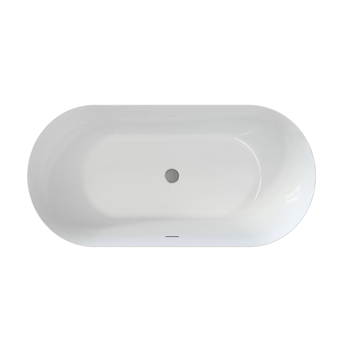 55"/59"/63" Glossy White Acrylic Freestanding Oval Soaking Bathtub with Center Pop-Up Drain and Integrated Overflow