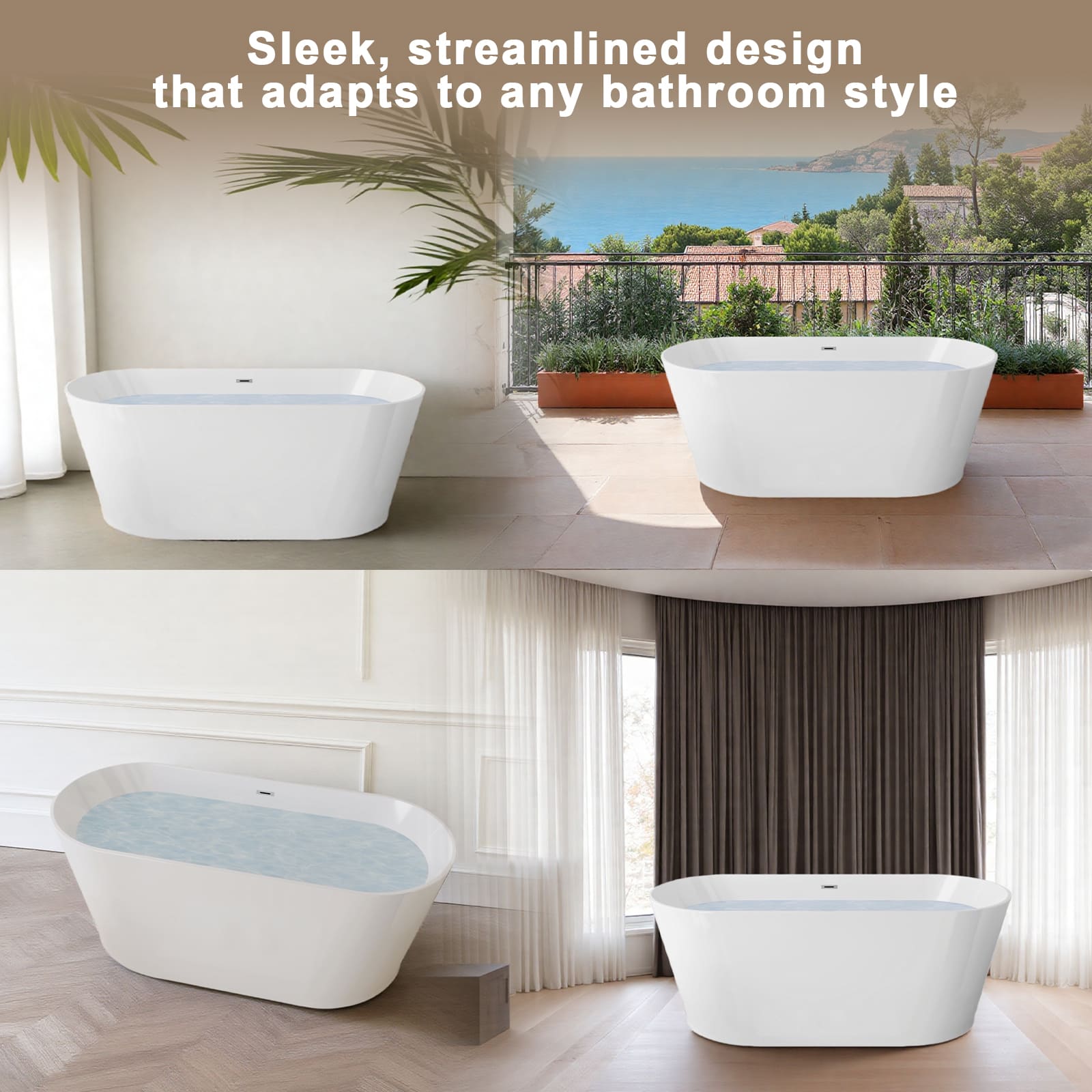 59 in. Acrylic Freestanding Soaking Bathtub with Toe-Tap Drain in Glossy White/Black