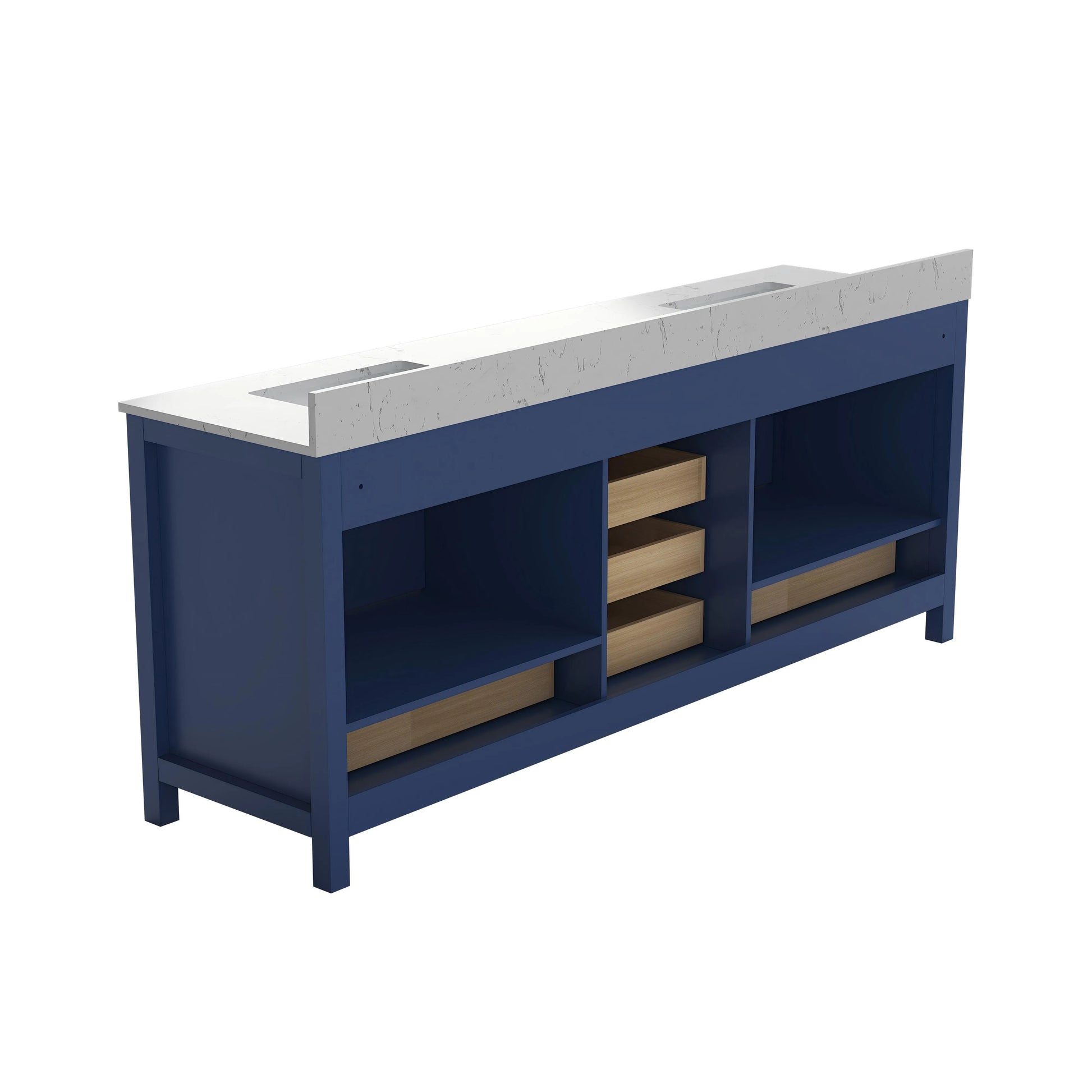 60"/84" Navy Blue Double Sink Bathroom Vanity with White Marble-Pattern Top