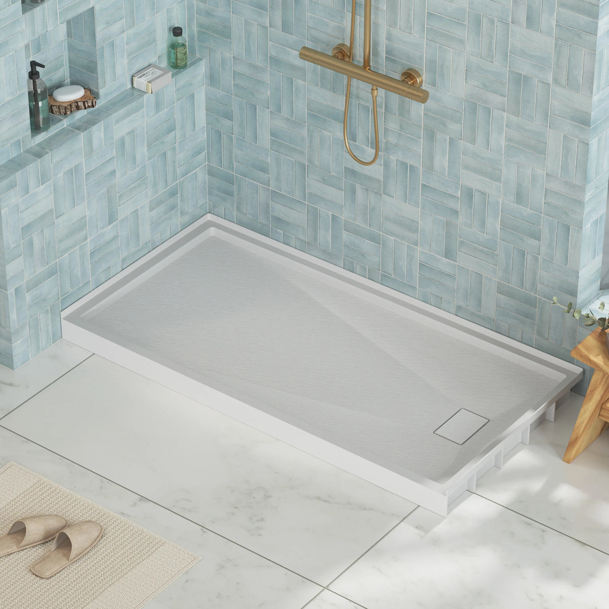 60"x30"/32" Grey One-Piece SMC Shower Pan Base with Anti-Slip Texture