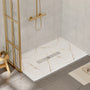 60"x36" White/Calacatta Curbless SMC Shower Base with Flamed Rock Slip-Resistant Surface, Center Drain