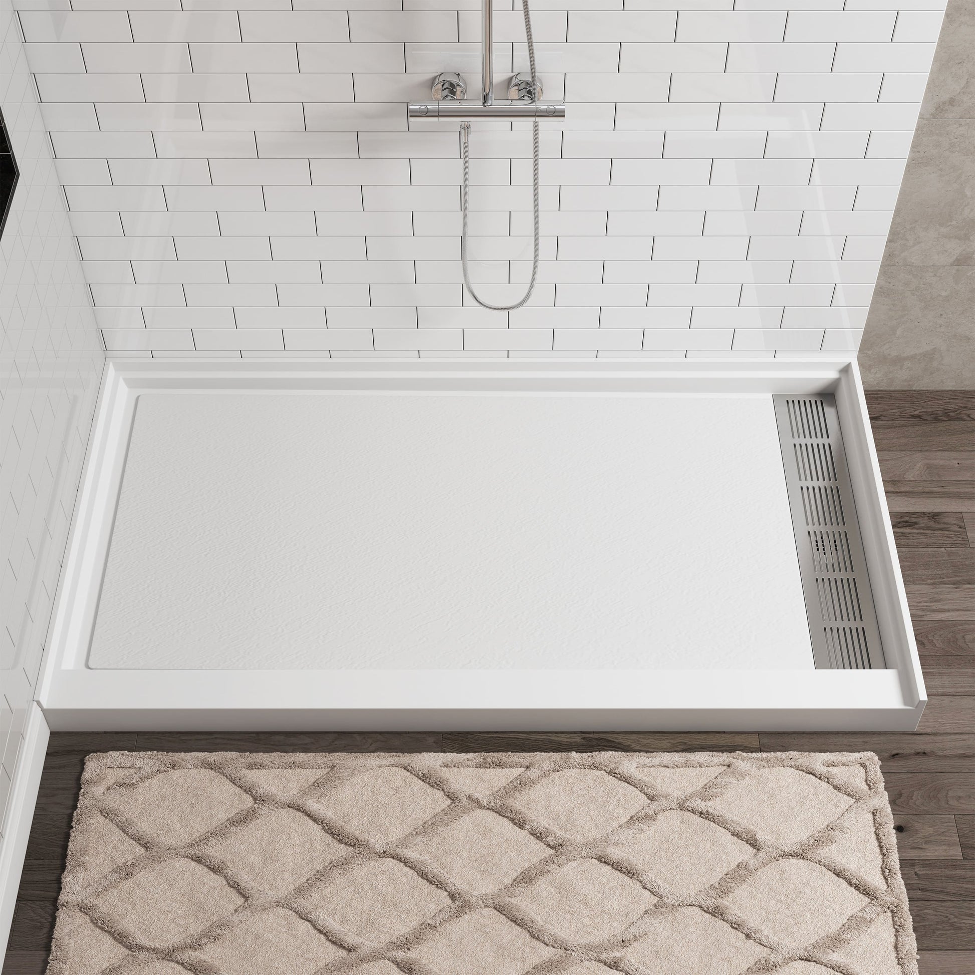 Cultured Marble Solid Surface Shower Base with Anti-Slip Textured Floor for Modern Bathrooms