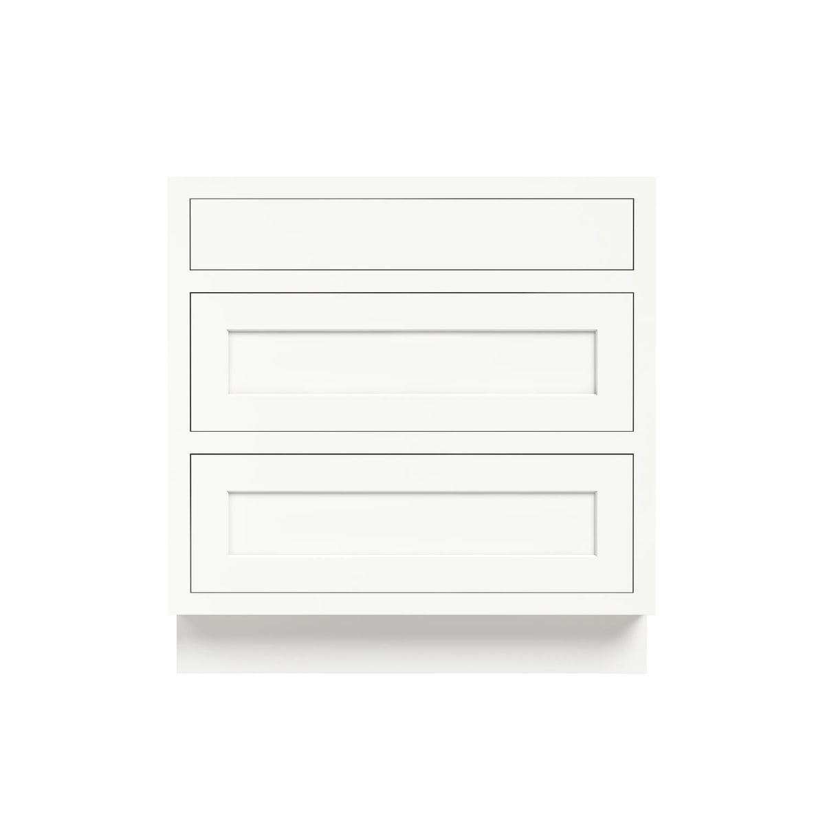 Inset Origami White RTA 12-36"W x 34.5"H x 25"D 9-Size Base Cabinet with 3 Drawers