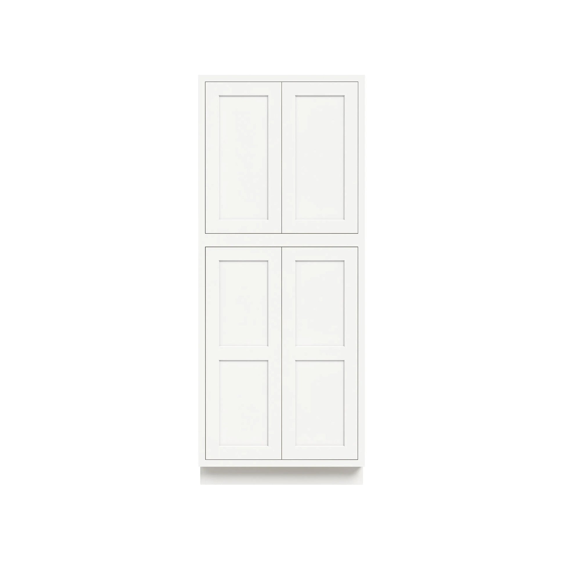 Inset Origami White RTA 24-36"W x 84-96"H x 25"D 9-Size Pantry Cabinet with 4 Doors and 4 Shelves