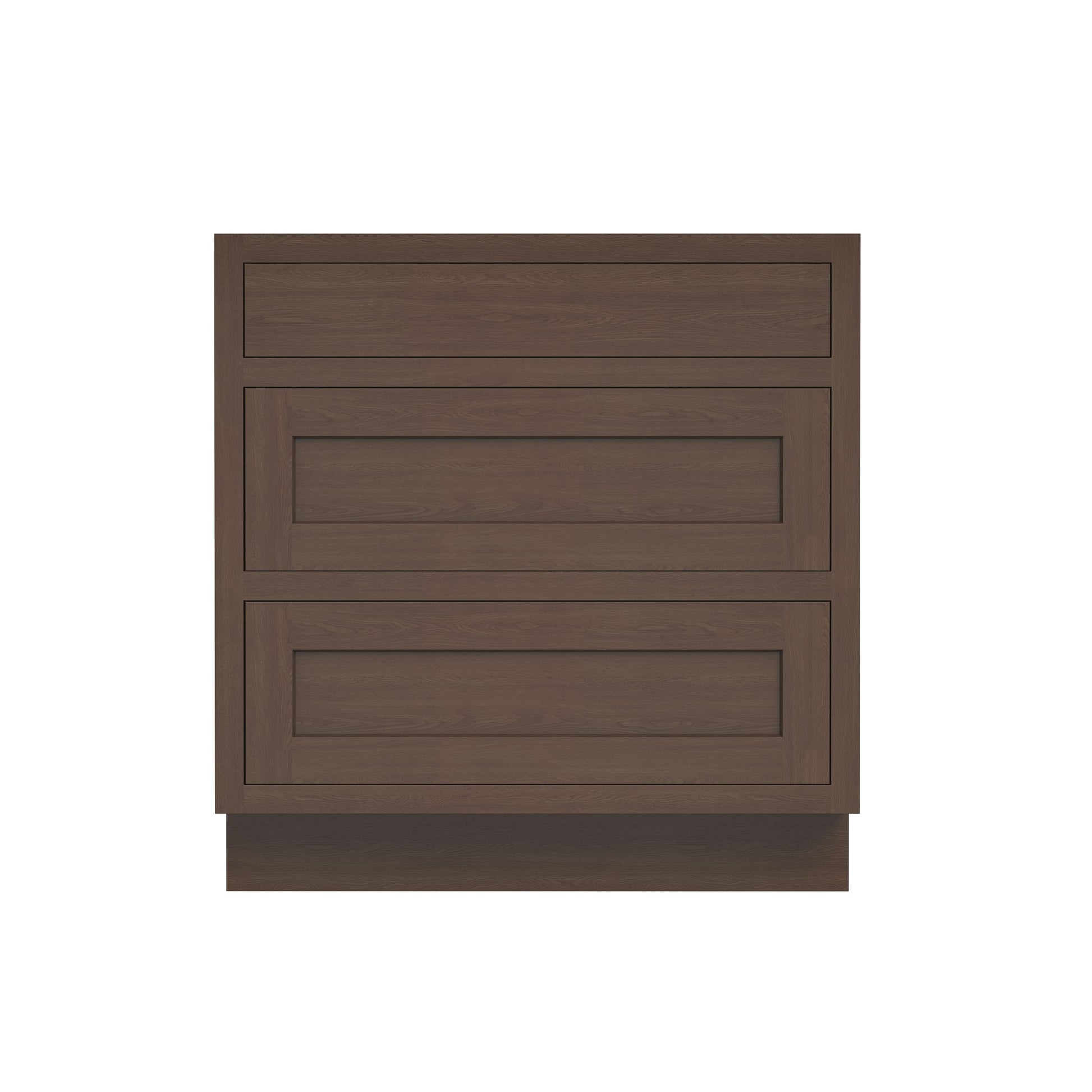 Inset Truffle Brown RTA 12-36"W x 34.5"H x 25"D 9-Size Base Cabinet with 3 Drawers
