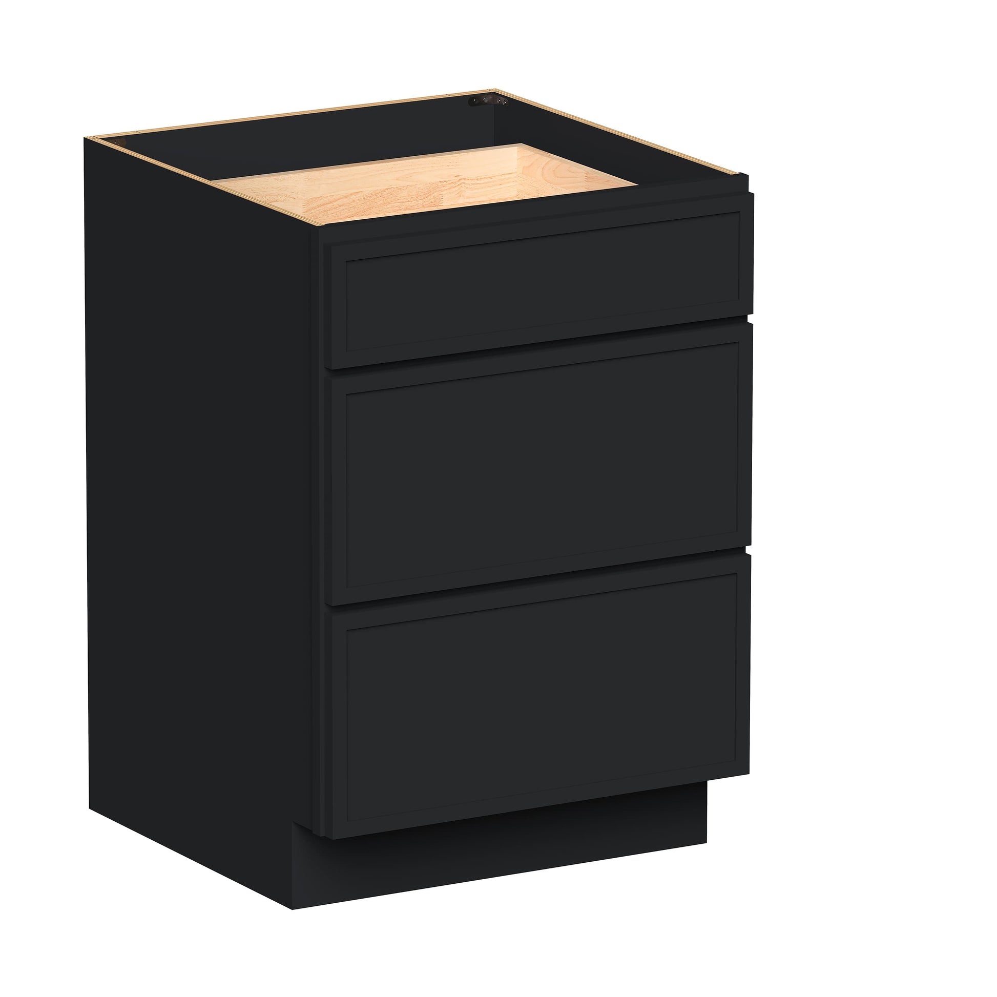 Slim Ebony Black Shaker RTA 12"-36"W x 34.5"H x 24"D 9-Size Drawer Base Cabinet with 3 Drawers