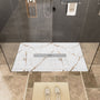 White/Calacatta Curbless SMC Shower Base with Flamed Rock Slip-Resistant Surface, Center Drain