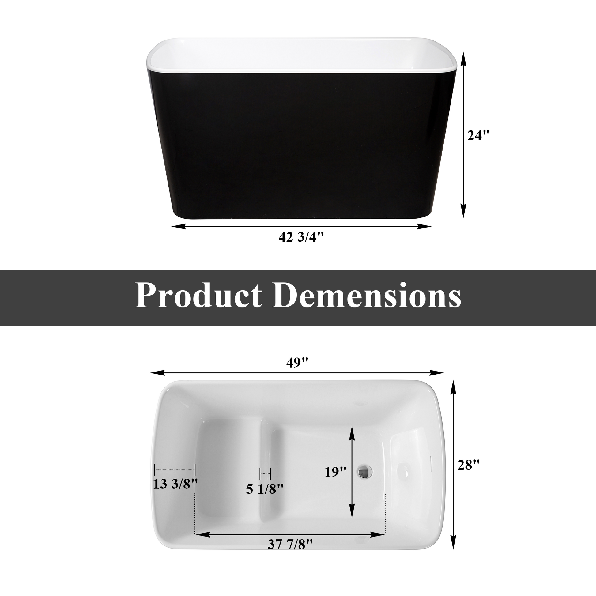 49" Acrylic Freestanding Japanese Soaking Bathtub with Sit-In Design