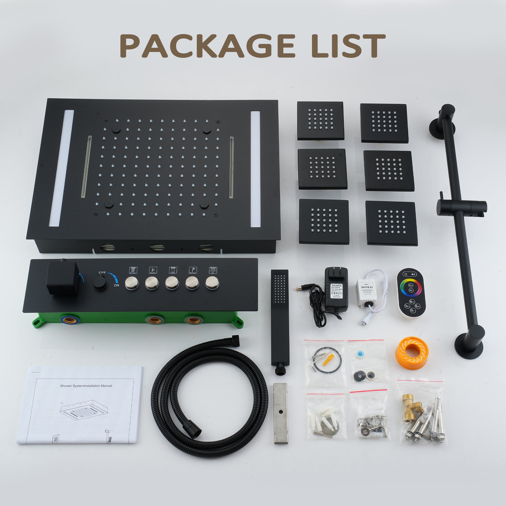 20*14 inch 5-Function Luxury Shower System with LED Lights and Slide Bar
