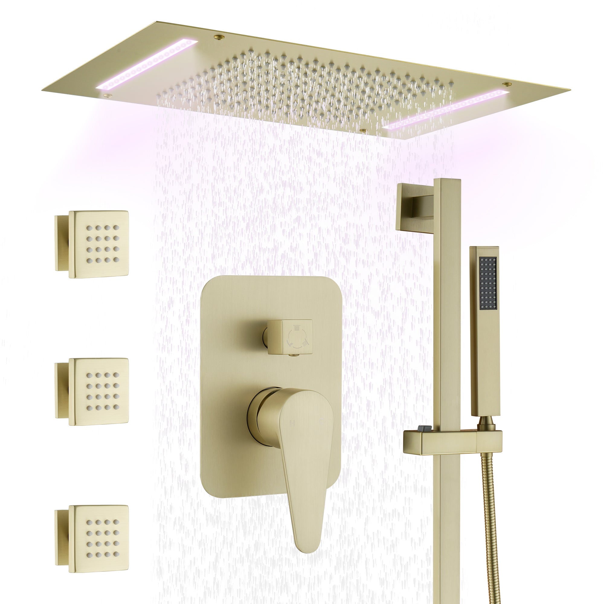 20" x 14" 3-Function Body Jet Shower System with LED Lights & Slide Bar