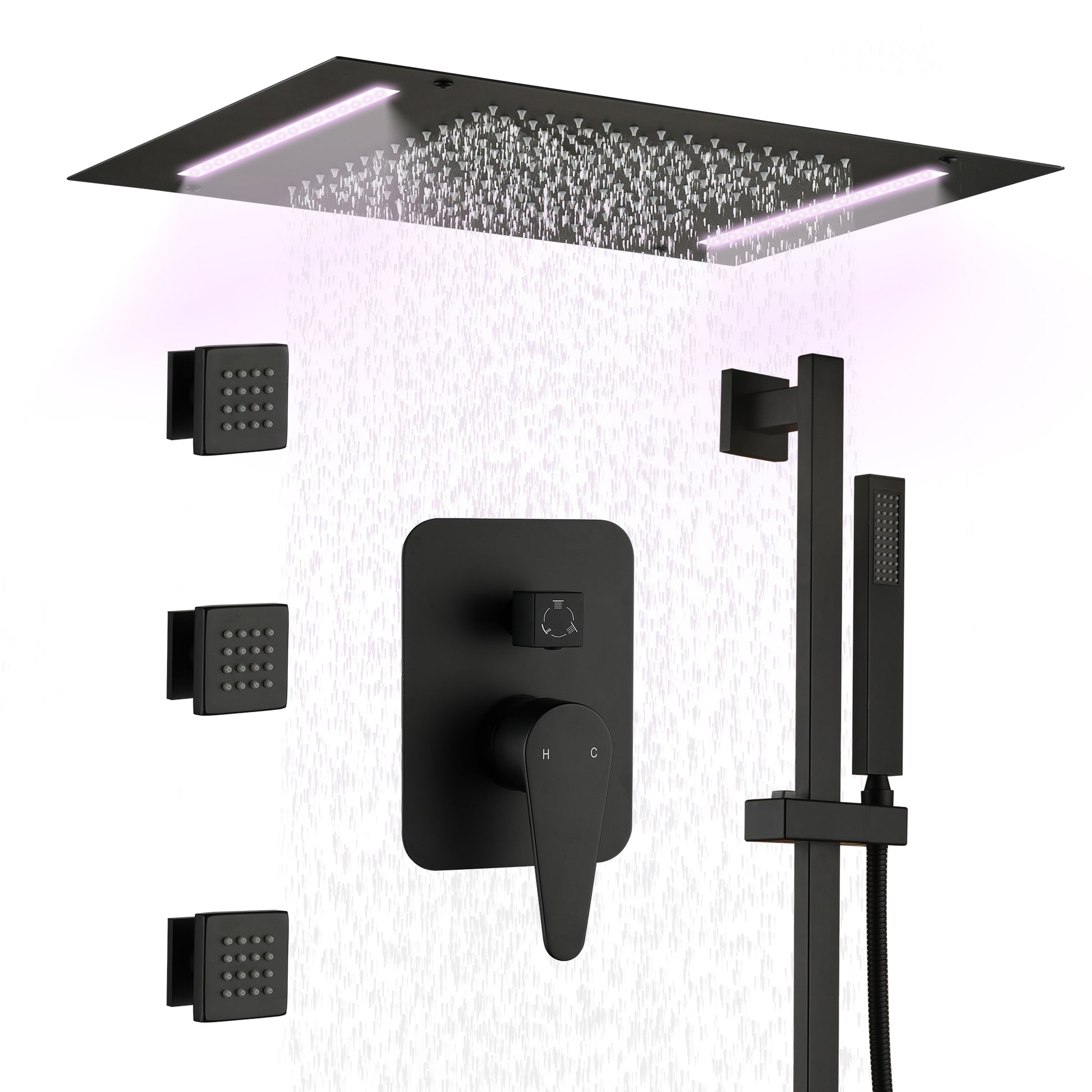 20" x 14" 3-Function Body Jet Shower System with LED Lights & Slide Bar