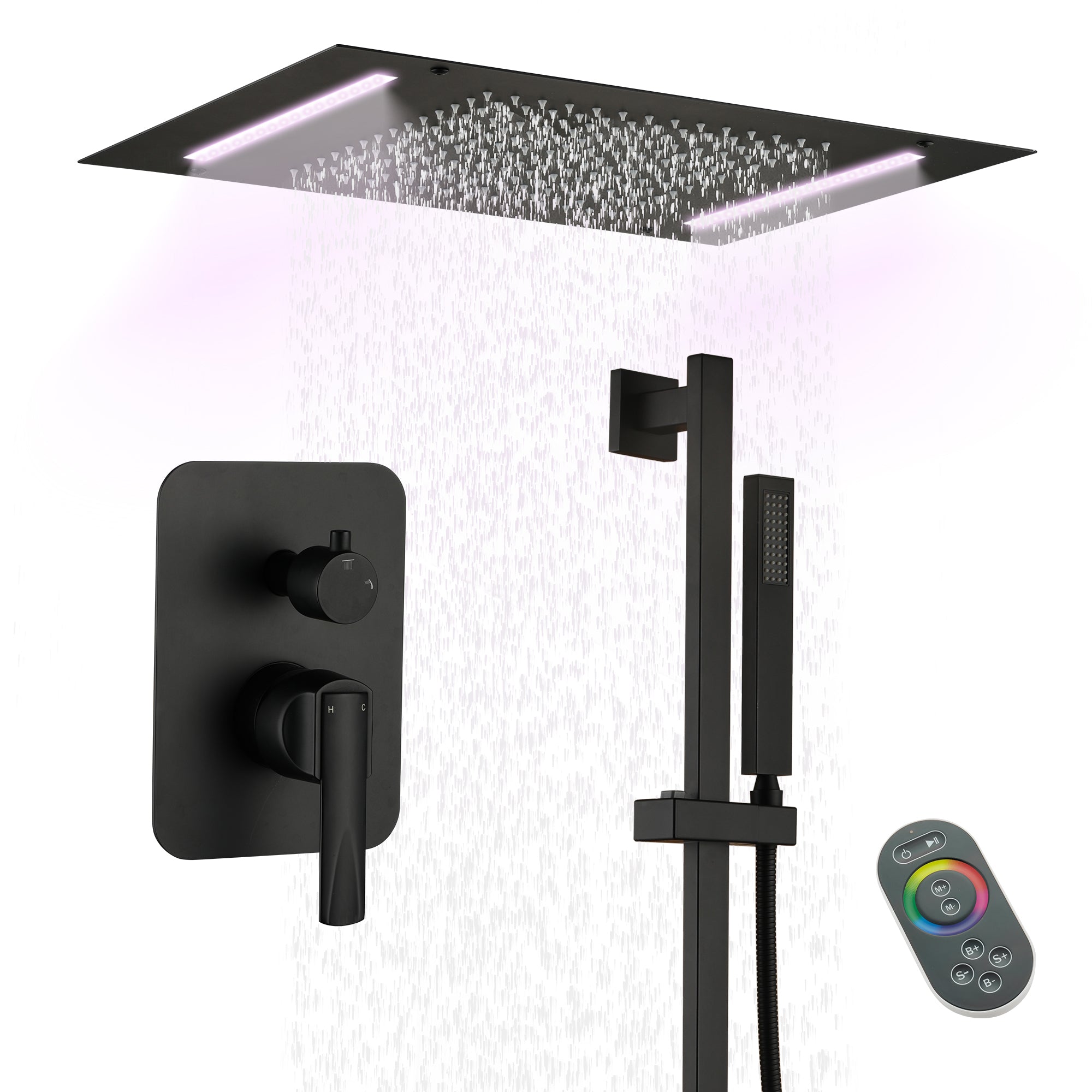 20" x 14" Ceiling-Mounted Luxury Shower System with LED Lights