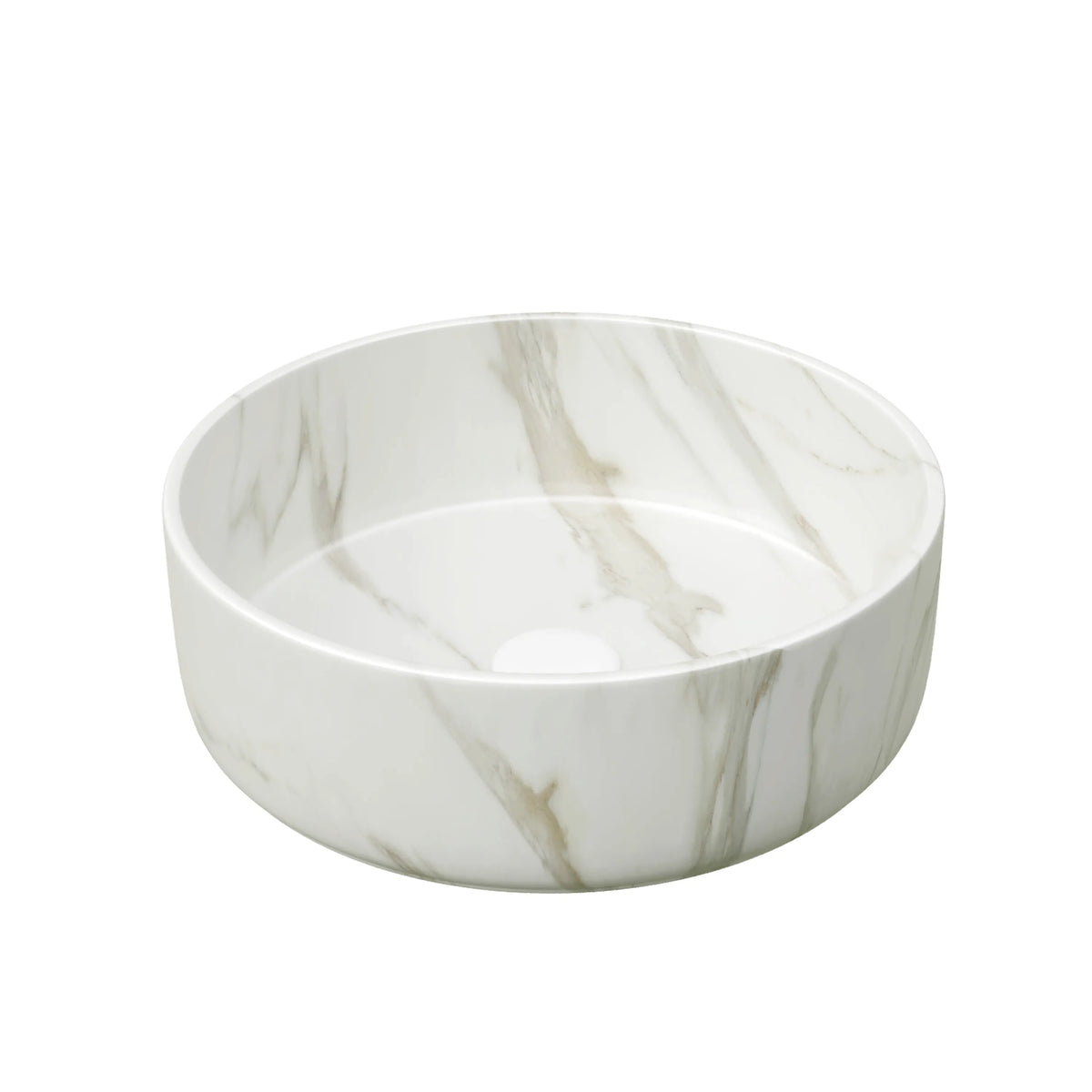 14 in. Round Ceramic Vessel Bathroom Sink in Glossy White / Stone Pattern Matte White