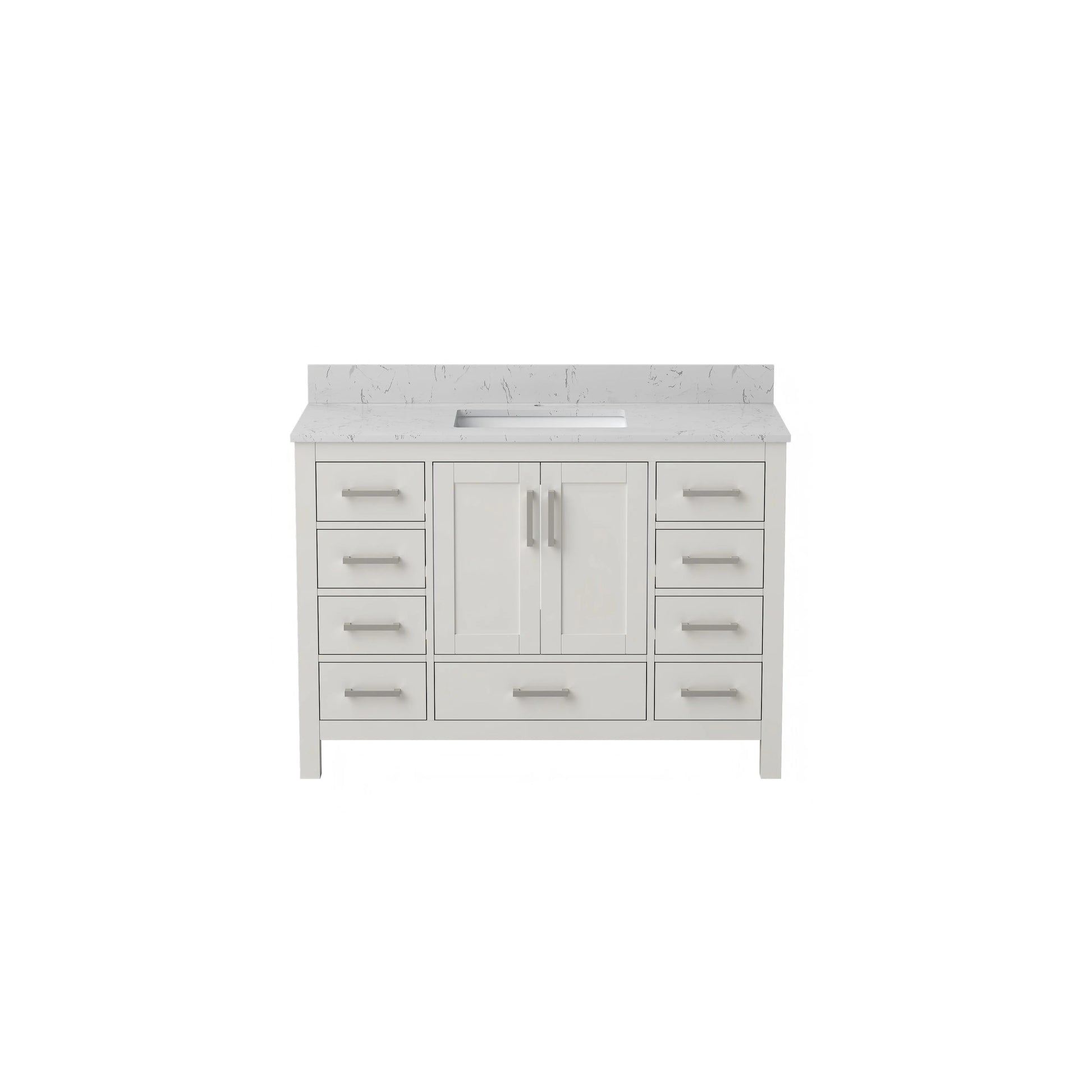 30"/36"/48"/72" Freestanding Bathroom Vanity with White Marble-Pattern Artificial Stone Top