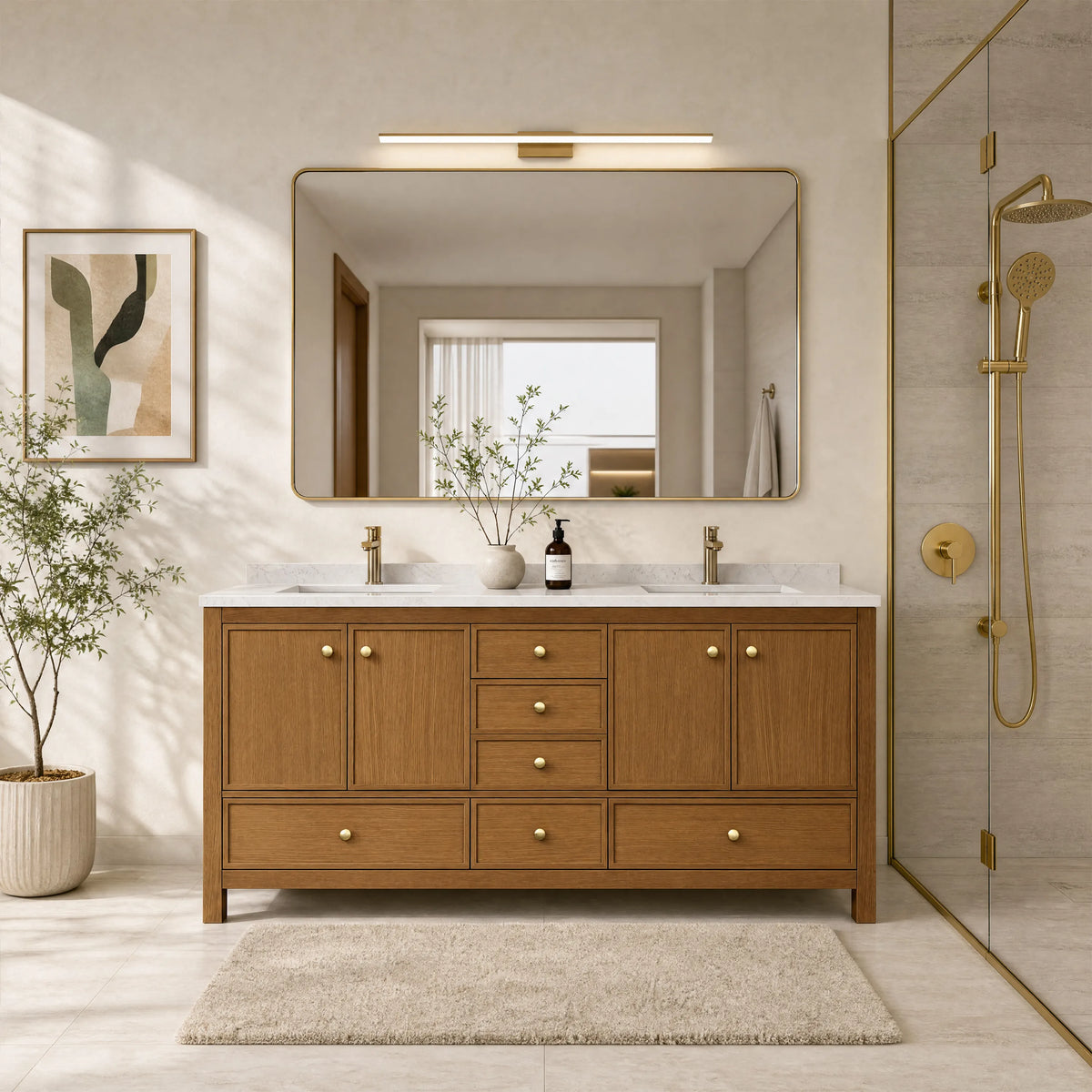 48"/60"/72" Freestanding Bathroom Vanity with Single/Double Sink & Marble Top