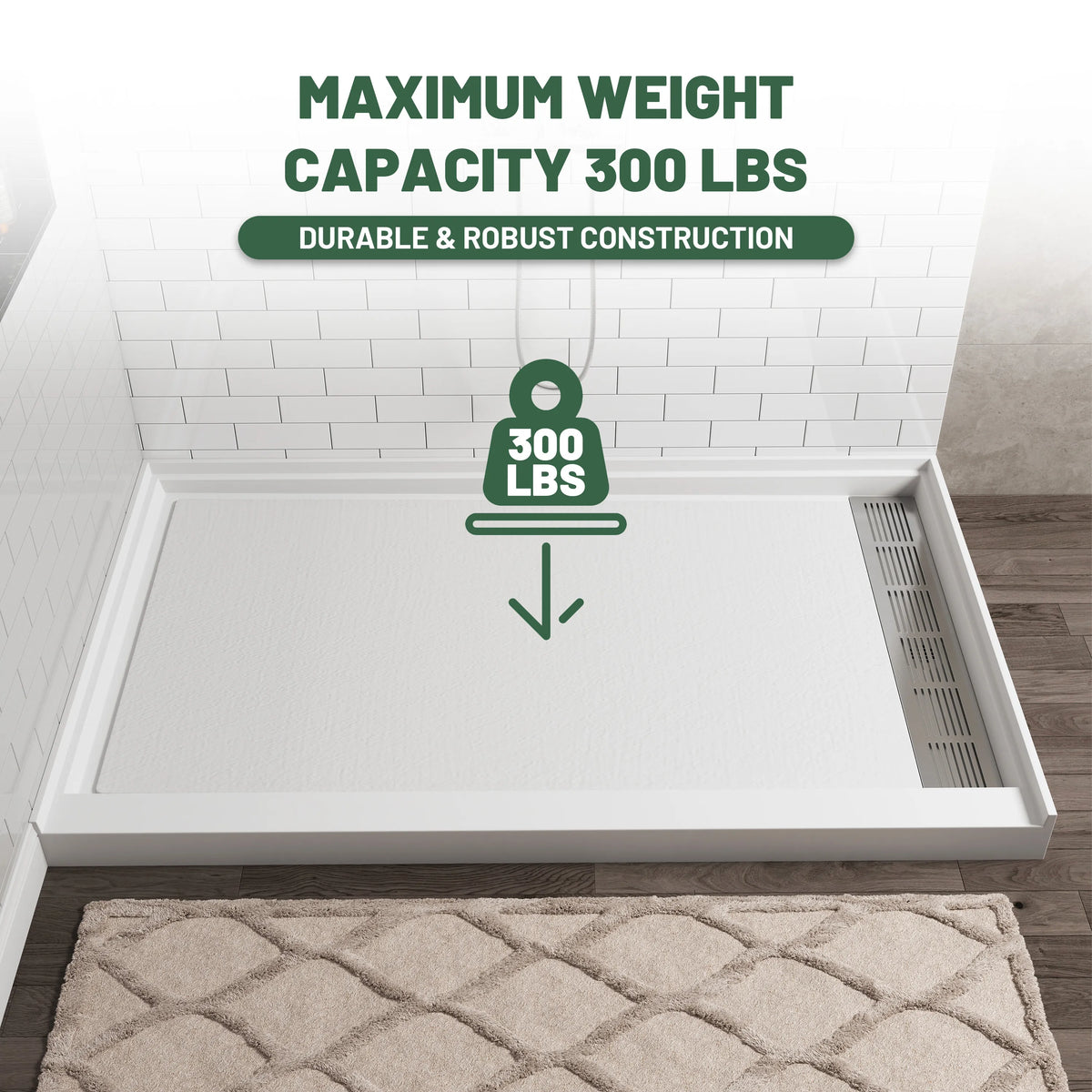 48"/60"x36"/32" Matte White Solid Composite Stone Shower Base with Anti-Slip Textured