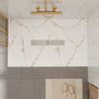60"x36" White/Calacatta Curbless SMC Shower Base with Flamed Rock Slip-Resistant Surface, Center Drain