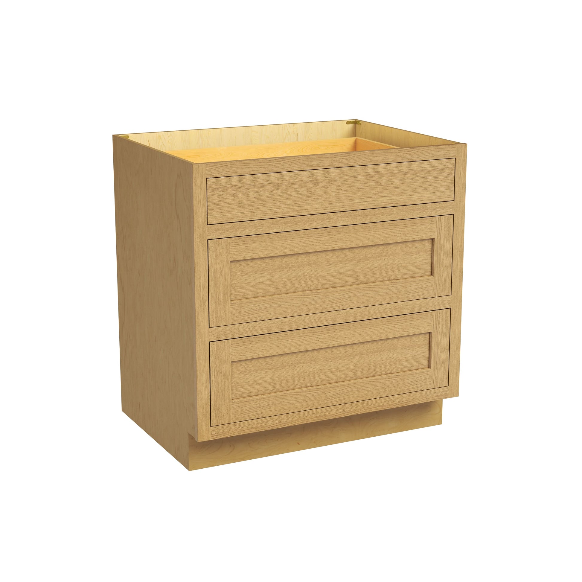 Inset Hazelnut Oak RTA 12-36"W x 34.5"H x 25"D 9-Size Base Cabinet with 3 Drawers