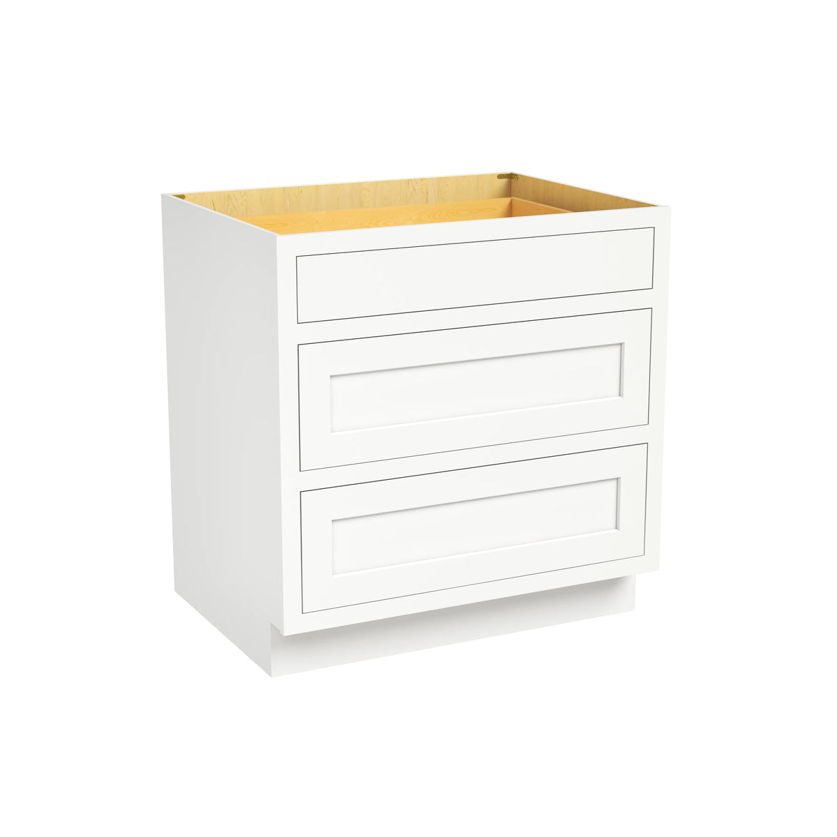 Inset Origami White RTA 12-36"W x 34.5"H x 25"D 9-Size Base Cabinet with 3 Drawers