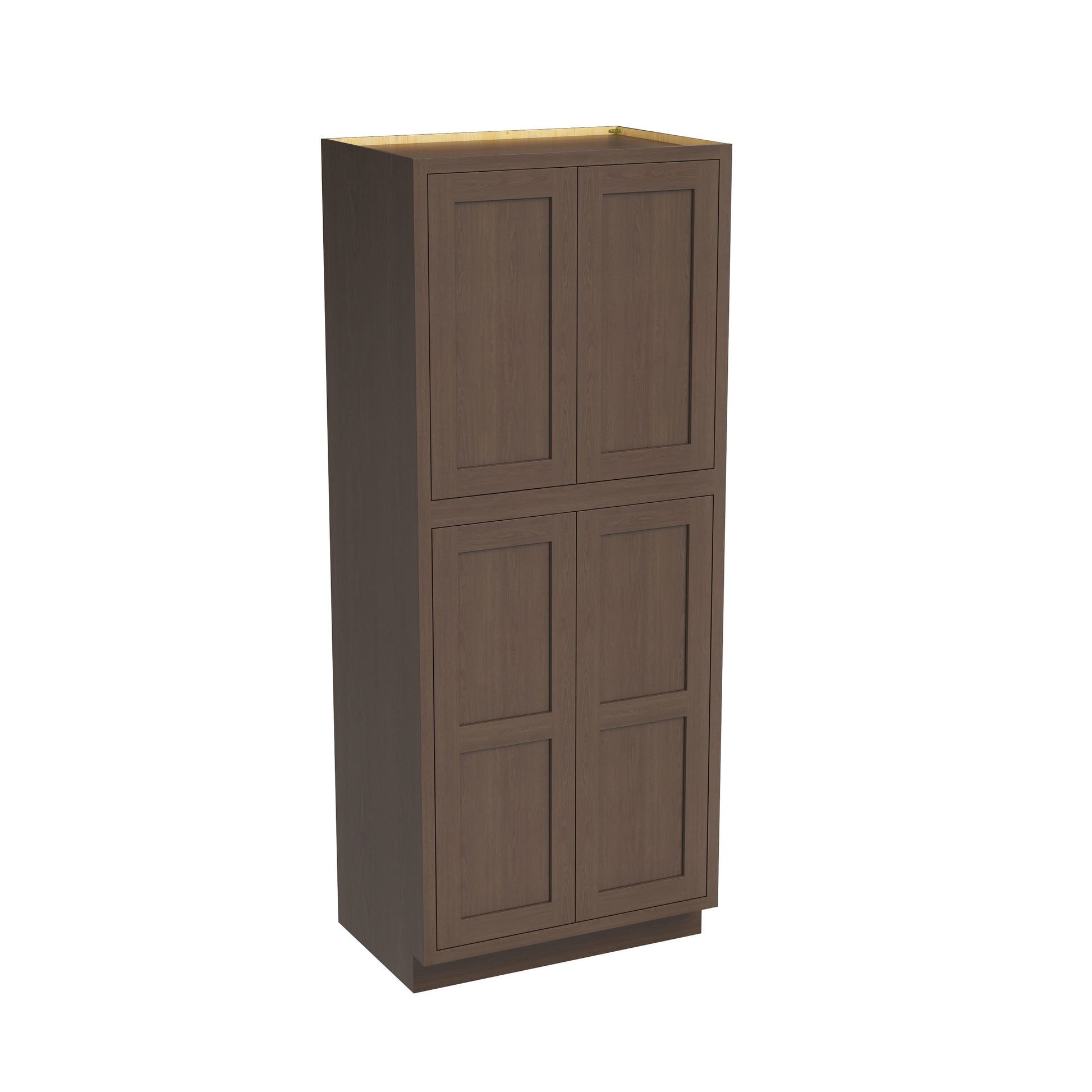 Inset Truffle Brown RTA 24-36"W x 84-96"H x 25"D 9-Size Pantry Cabinet with 4 Doors and 4 Shelves