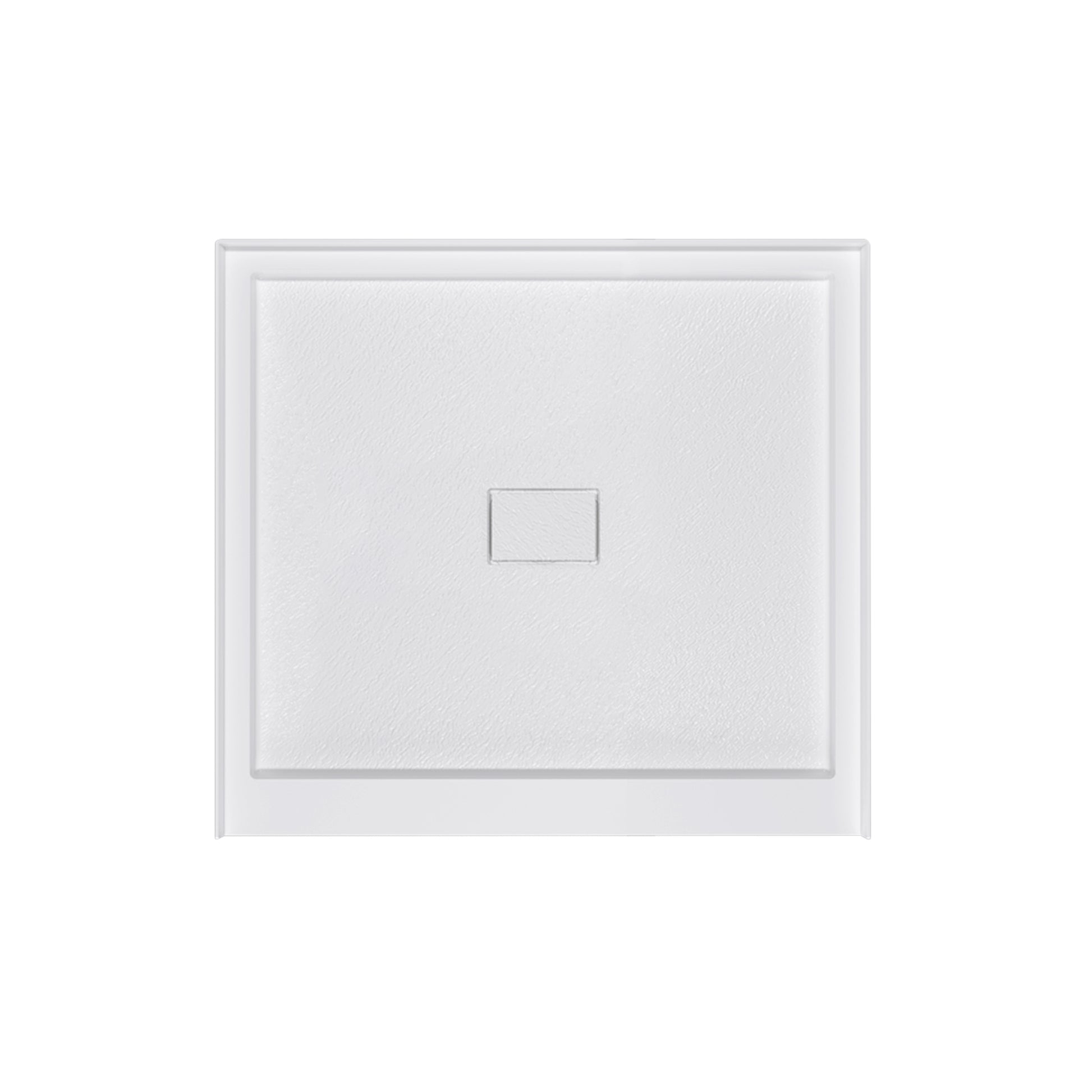 One-piece White Shower Base with Flamed Rock Slip-Resistant Surface, Center Drain