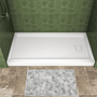 One-piece White Shower Base with Flamed Rock Slip-Resistant Surface, Left/Right Drain