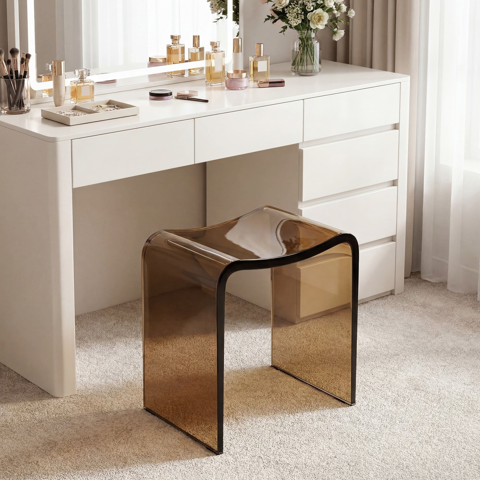 Resin Stone Freestanding Shower Stool with Gently Curved Seat