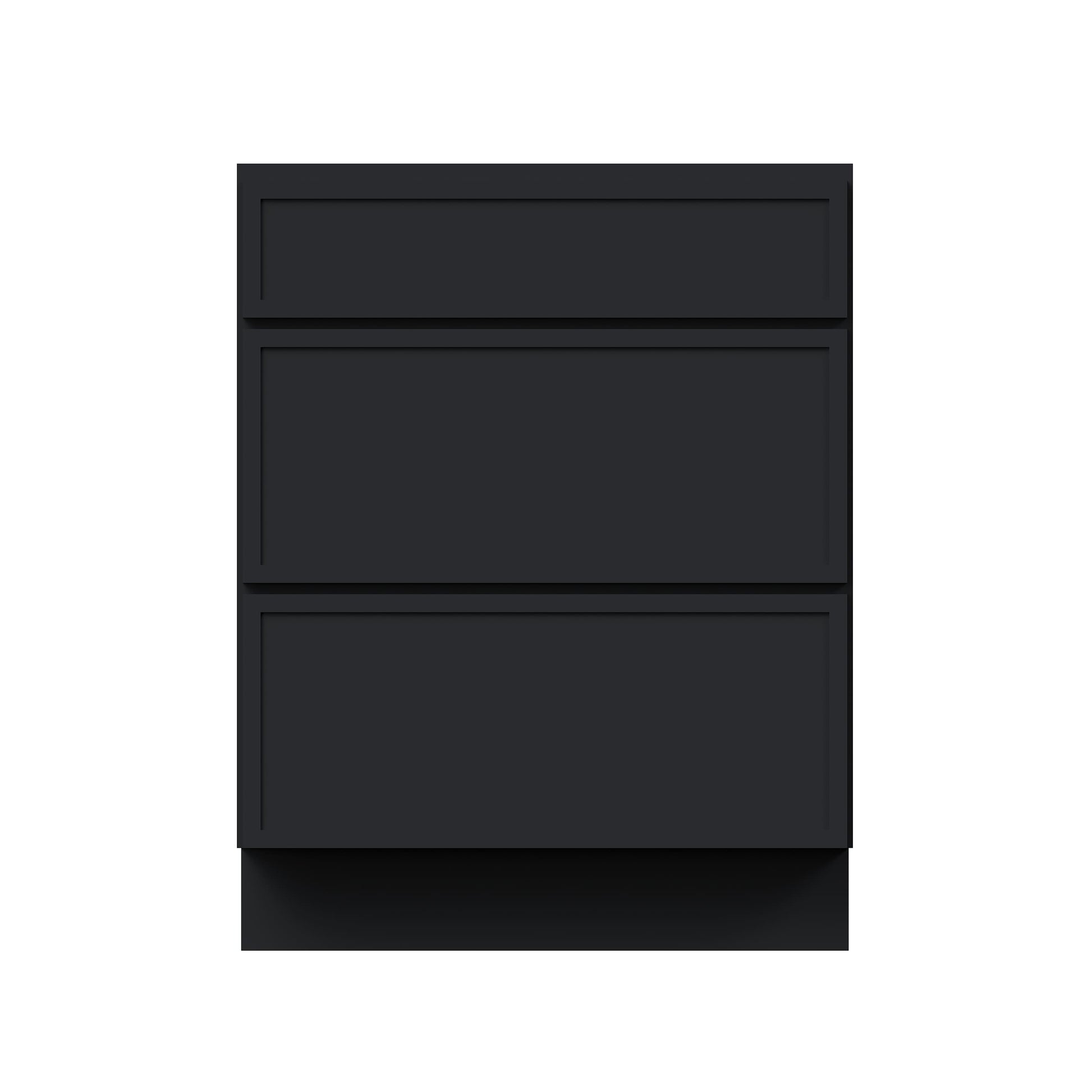 Slim Ebony Black Shaker RTA 12"-36"W x 34.5"H x 24"D 9-Size Drawer Base Cabinet with 3 Drawers