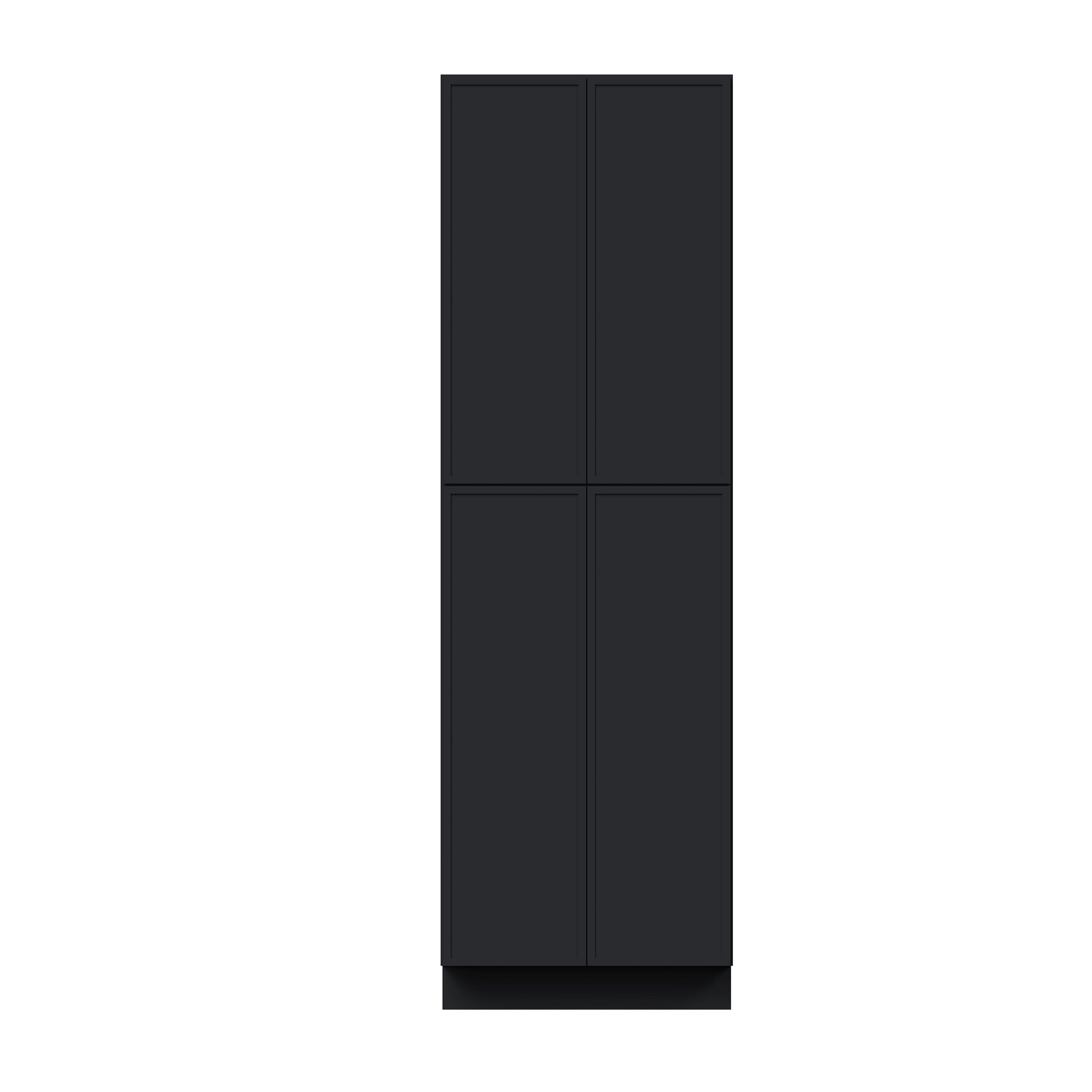 Slim Ebony Black Shaker RTA 24"/30"W x 84"/90"/96"H x 27"D 6-Size Tall Pantry Cabinet with 4 Doors and Shelves
