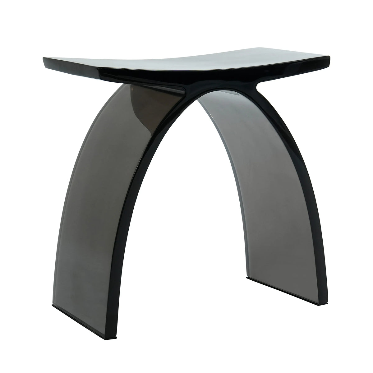 Translucent Resin Arched Solid Surface Bathroom Shower Bench in Glossy Smoke Black/Amber