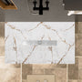 White/Calacatta Curbless SMC Shower Base with Flamed Rock Slip-Resistant Surface, Center Drain