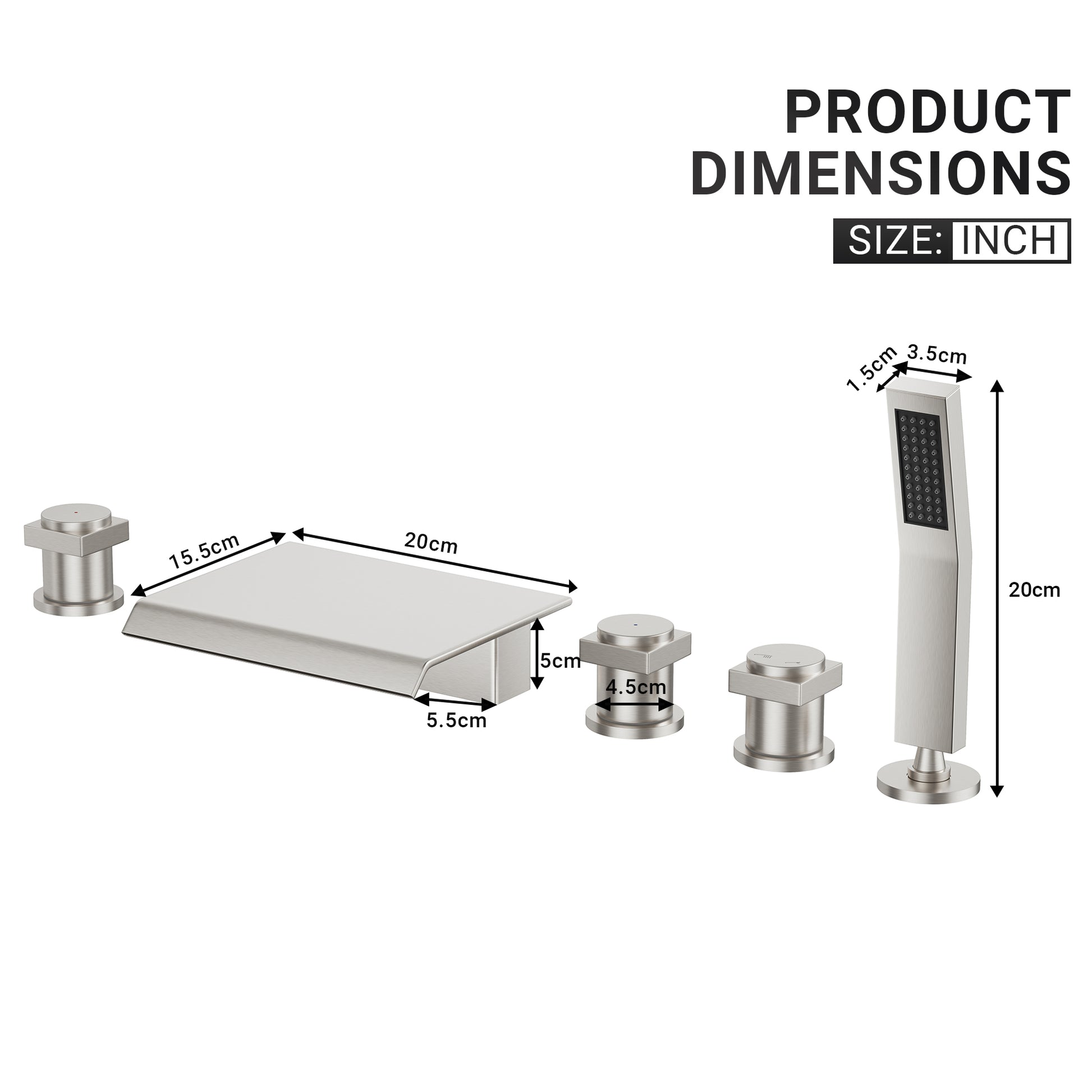 3-Handle 5 Holes Deck-Mounted Bathtub Faucet with Handheld Shower