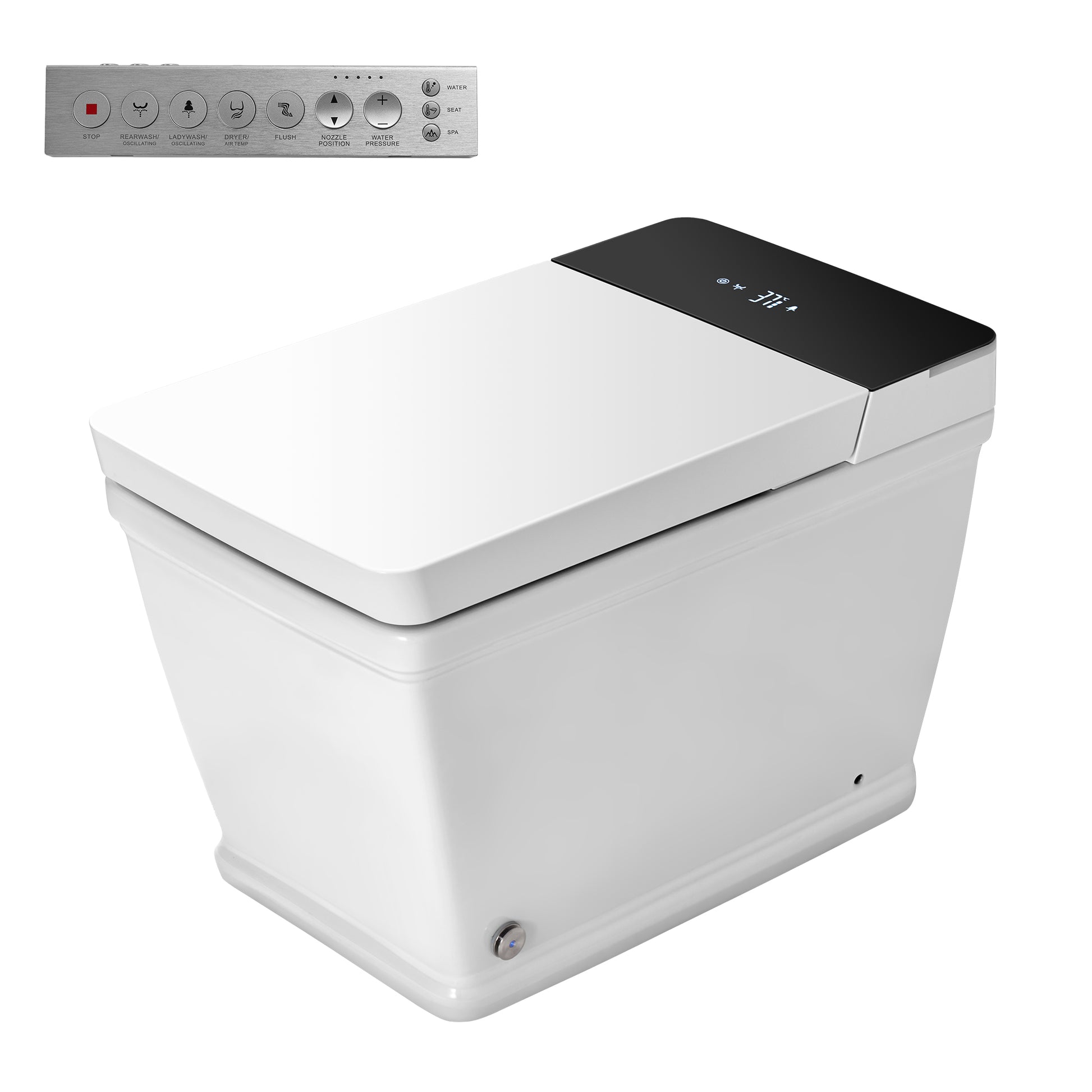 White Elongated Smart Bidet Toilet with UV Sterilization and Remote Control