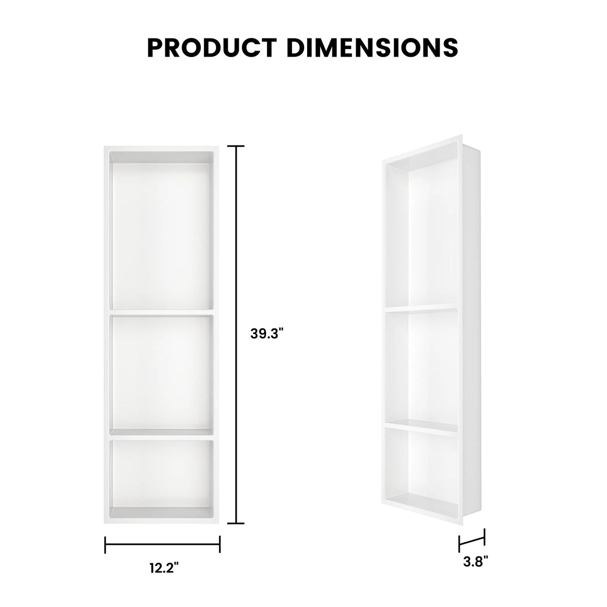 12.2" x 28.7"/39.3" Glossy White SMC Shower Niche with 1 or 2 Shelves