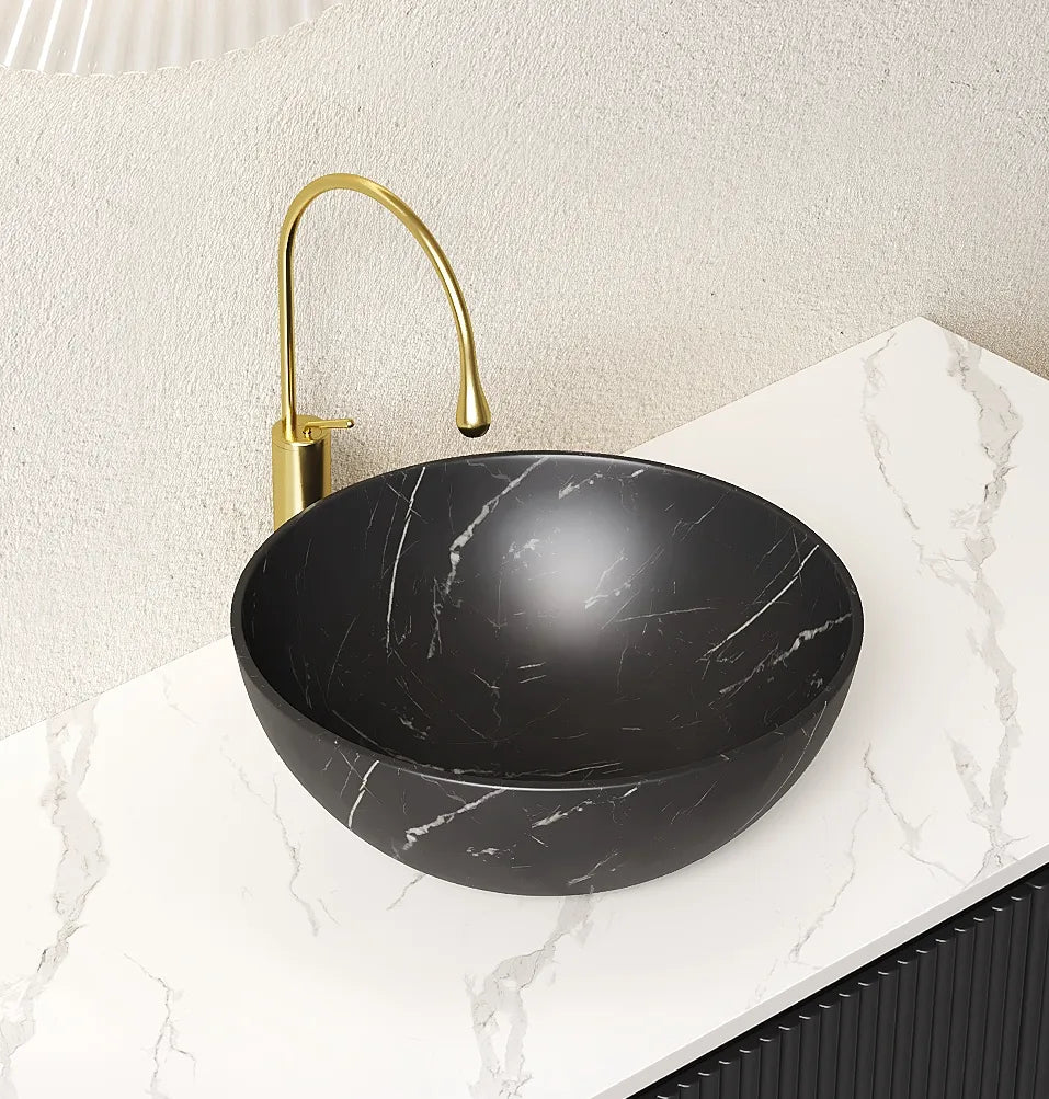 14" Round Vessel Bathroom Sink in 5 Finishes, Ceramic or Transparent Glass