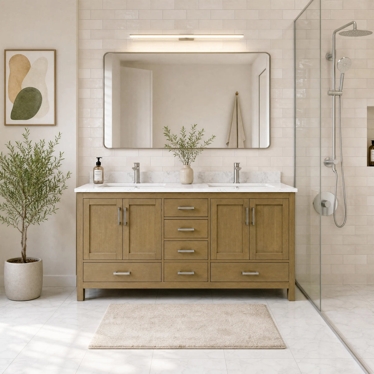 42"/55"/60"/72"/84" Warm Oak Freestanding Bathroom Vanity with Solid Wood Construction