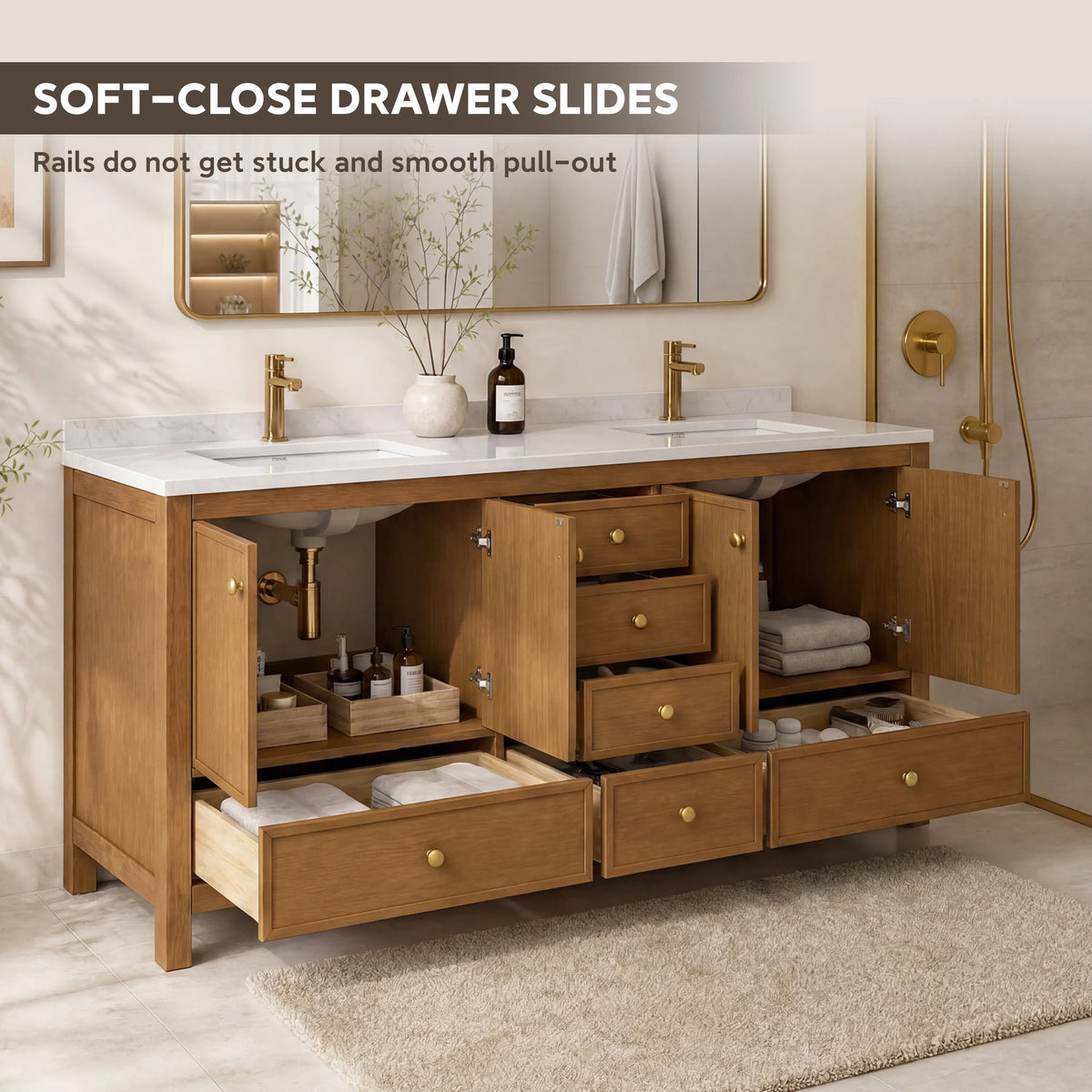48"/60"/72" Freestanding Bathroom Vanity with Single/Double Sink & Marble Top